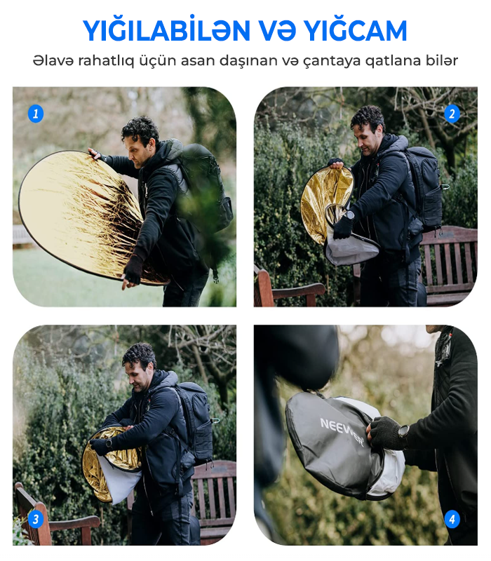 Neewer Qatlanabilən Reflektor 5-i 1-də (80 sm) Sadə