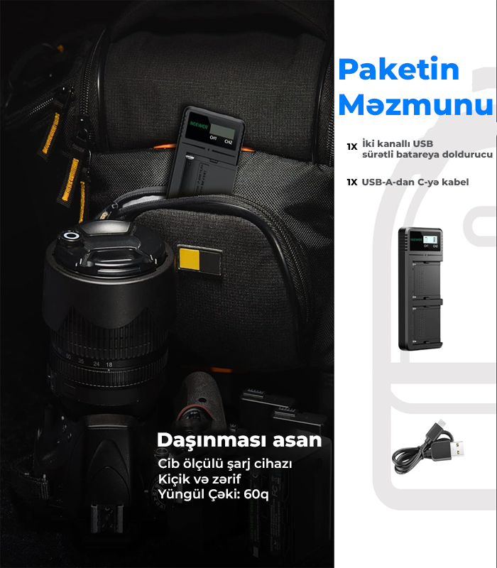 Neewer NP-F550/F750/F970 Batareya Şarj Aləti