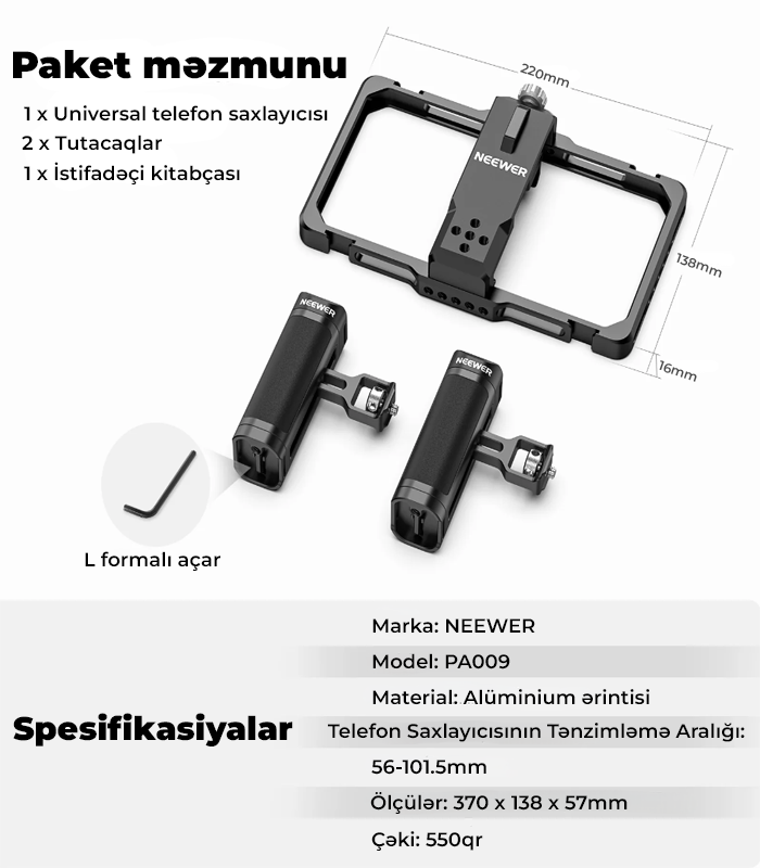 NEEWER PA009 Təkmilləşdirilmiş Telefon Rig Kit