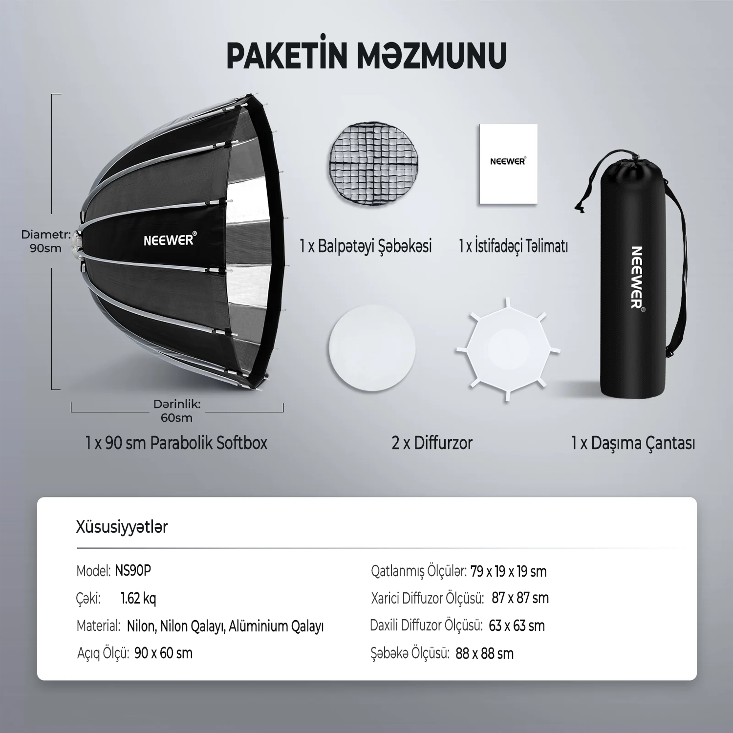 Neewer NS120P Parabolik Softboks 120 sm