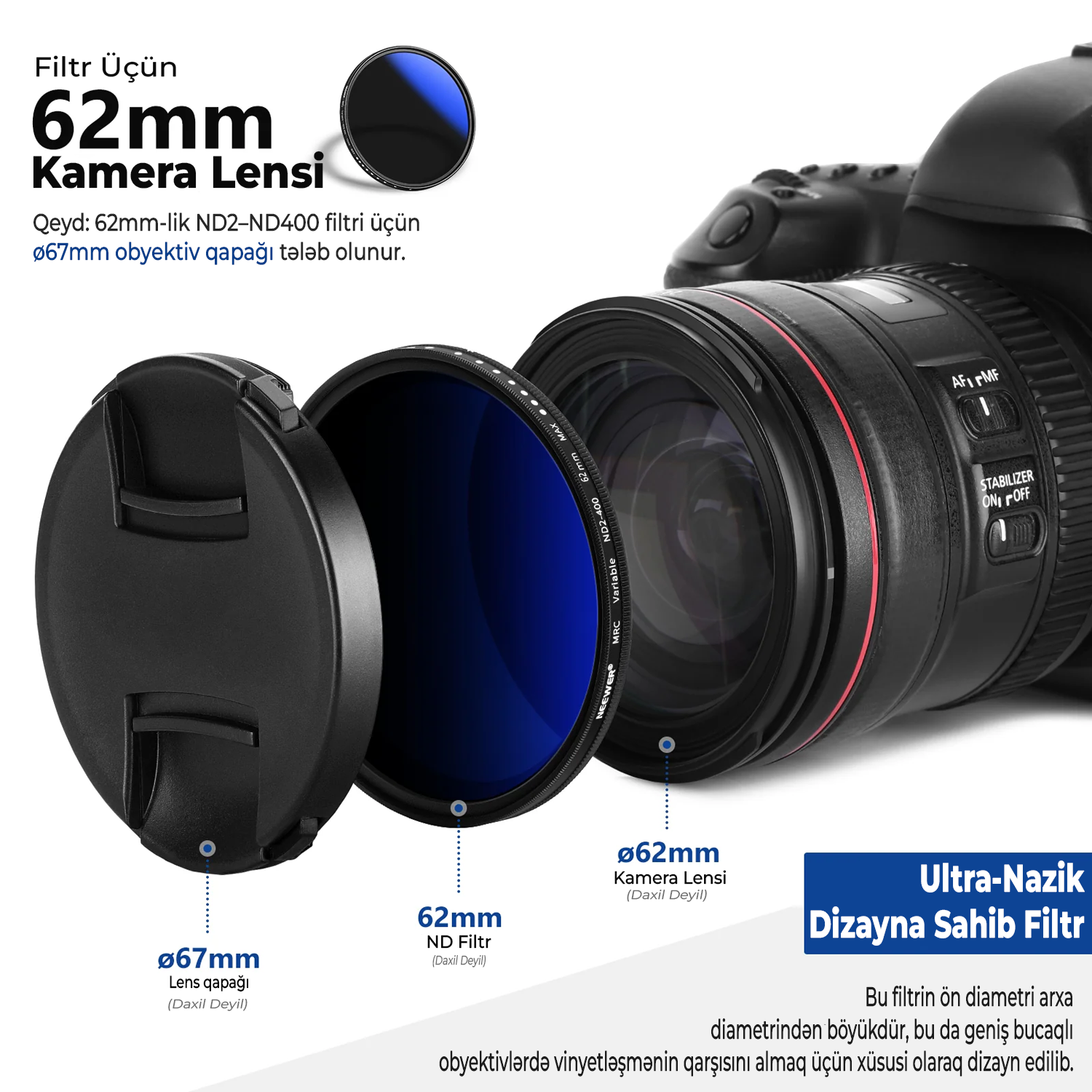Neewer MRC Dəyişən ND2-ND400 Lens Filteri