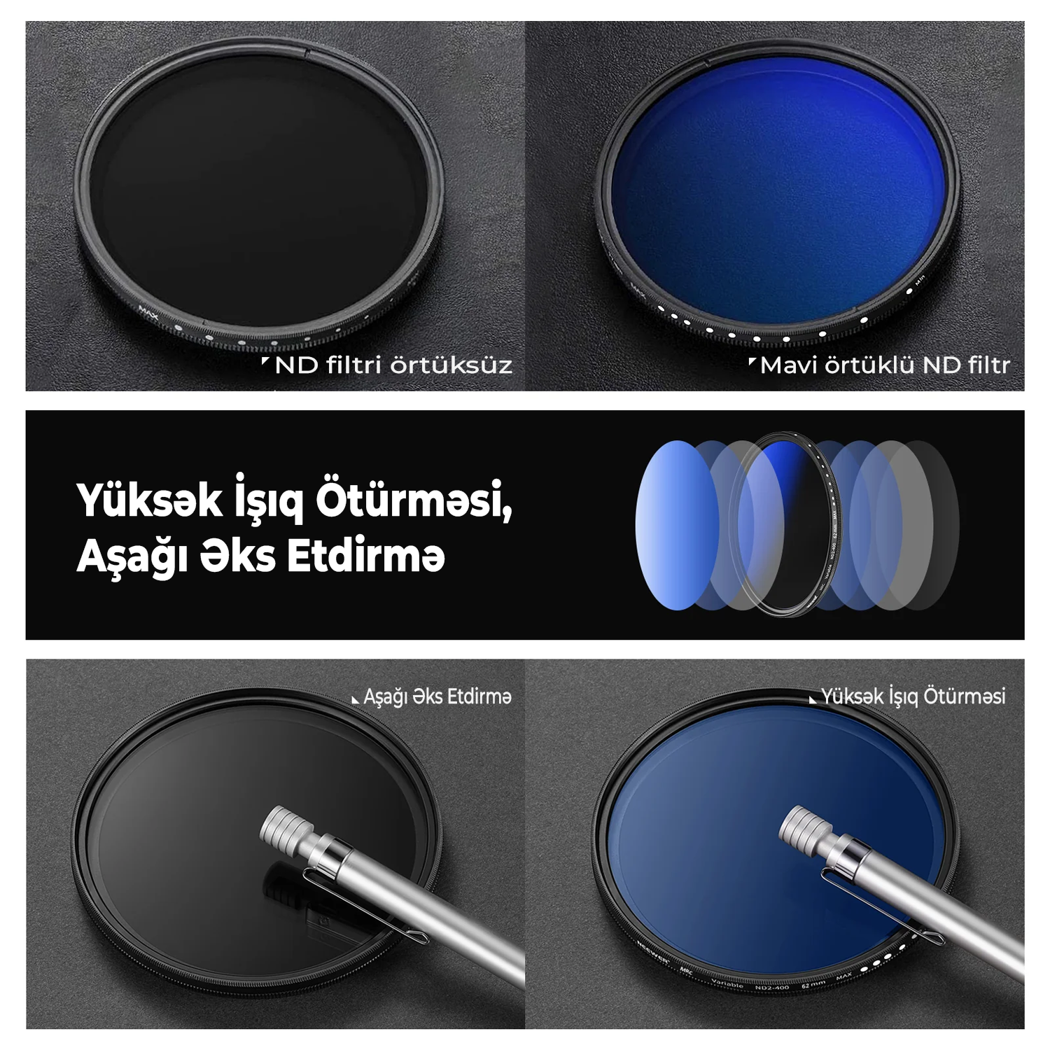 Neewer MRC Dəyişən ND2-ND400 Lens Filteri