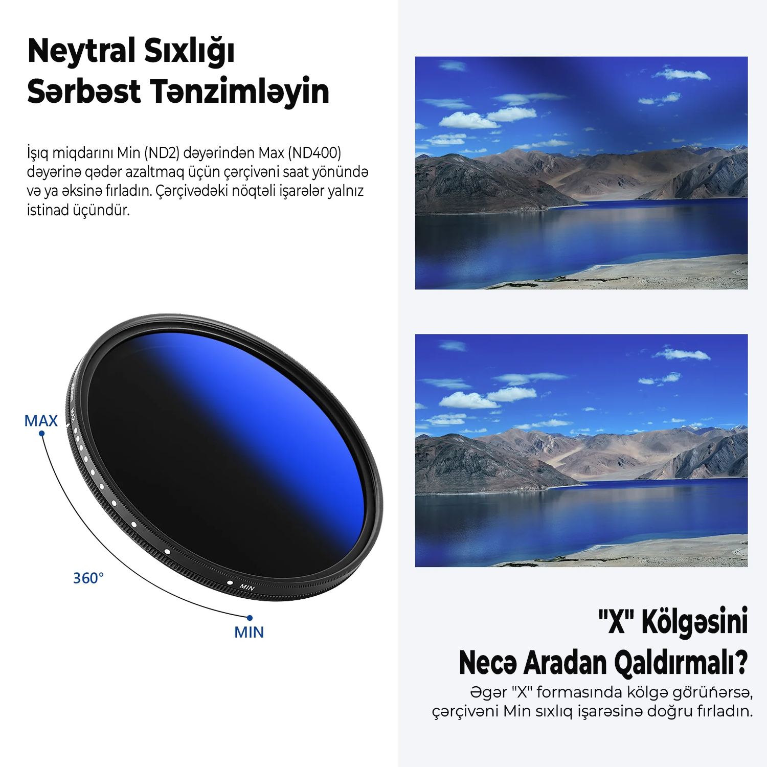 Neewer MRC Dəyişən ND2-ND400 Lens Filteri