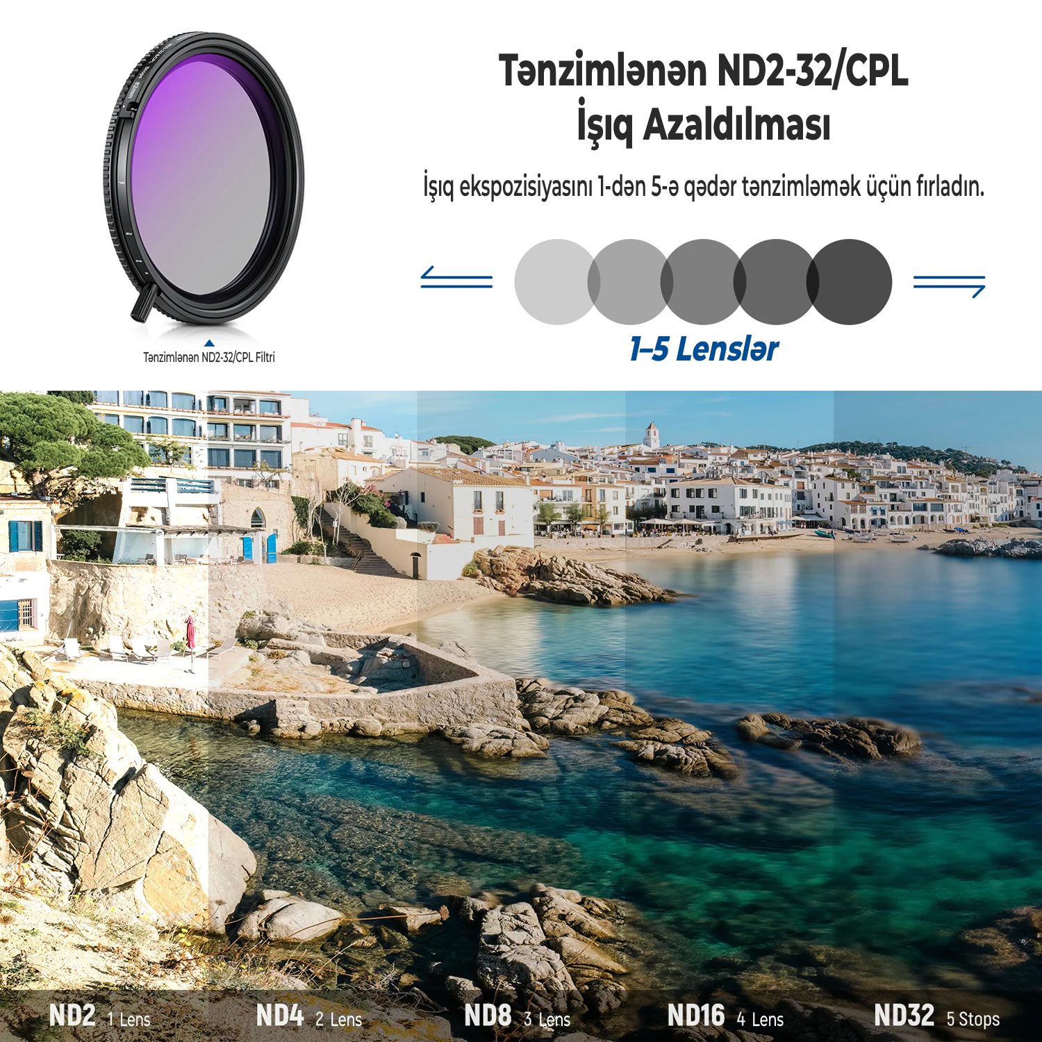 Neewer Əsl Rəng Dəyişən ND2-32 və Maqnit ND32 Filter Dəsti ilə CPL 82 mm