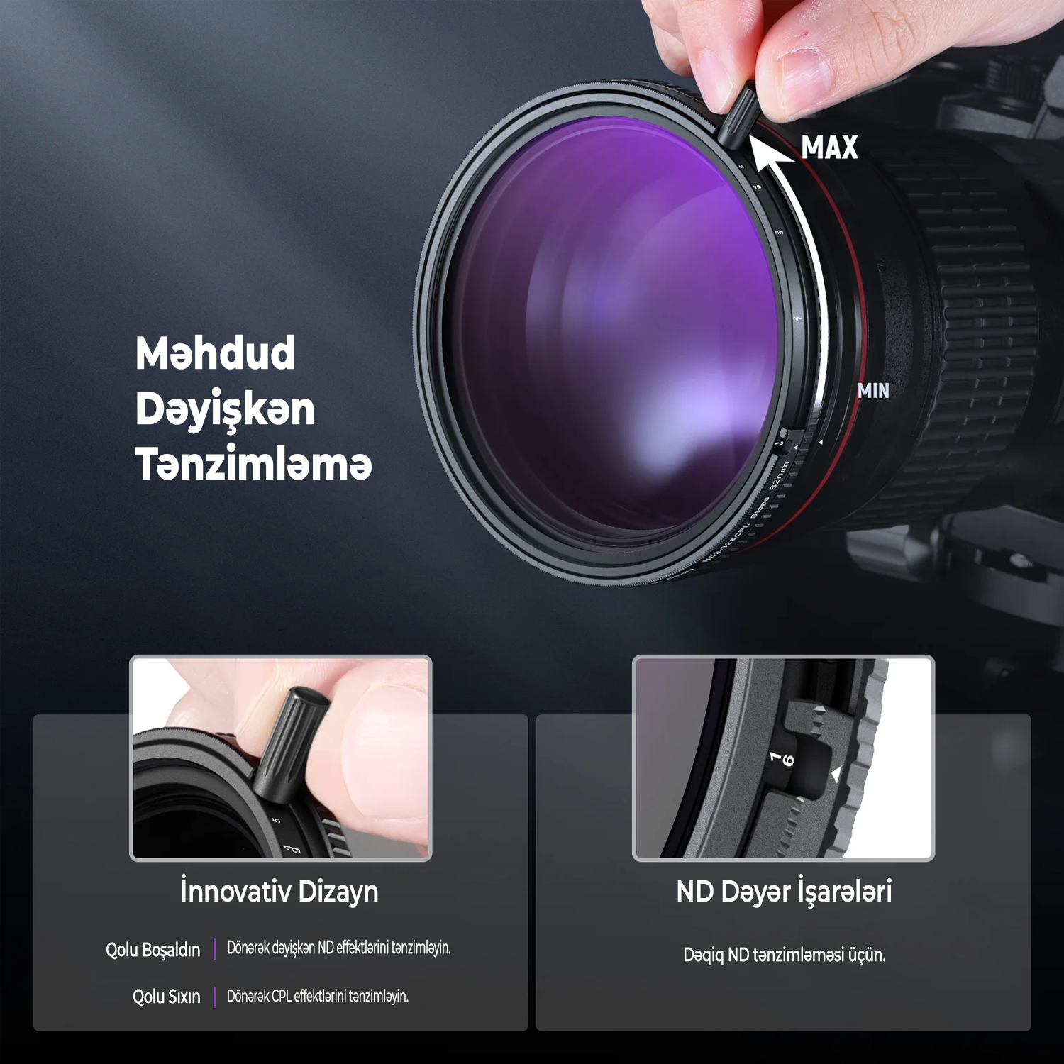 Neewer Əsl Rəng Dəyişən ND2-32 və Maqnit ND32 Filter Dəsti ilə CPL 82 mm