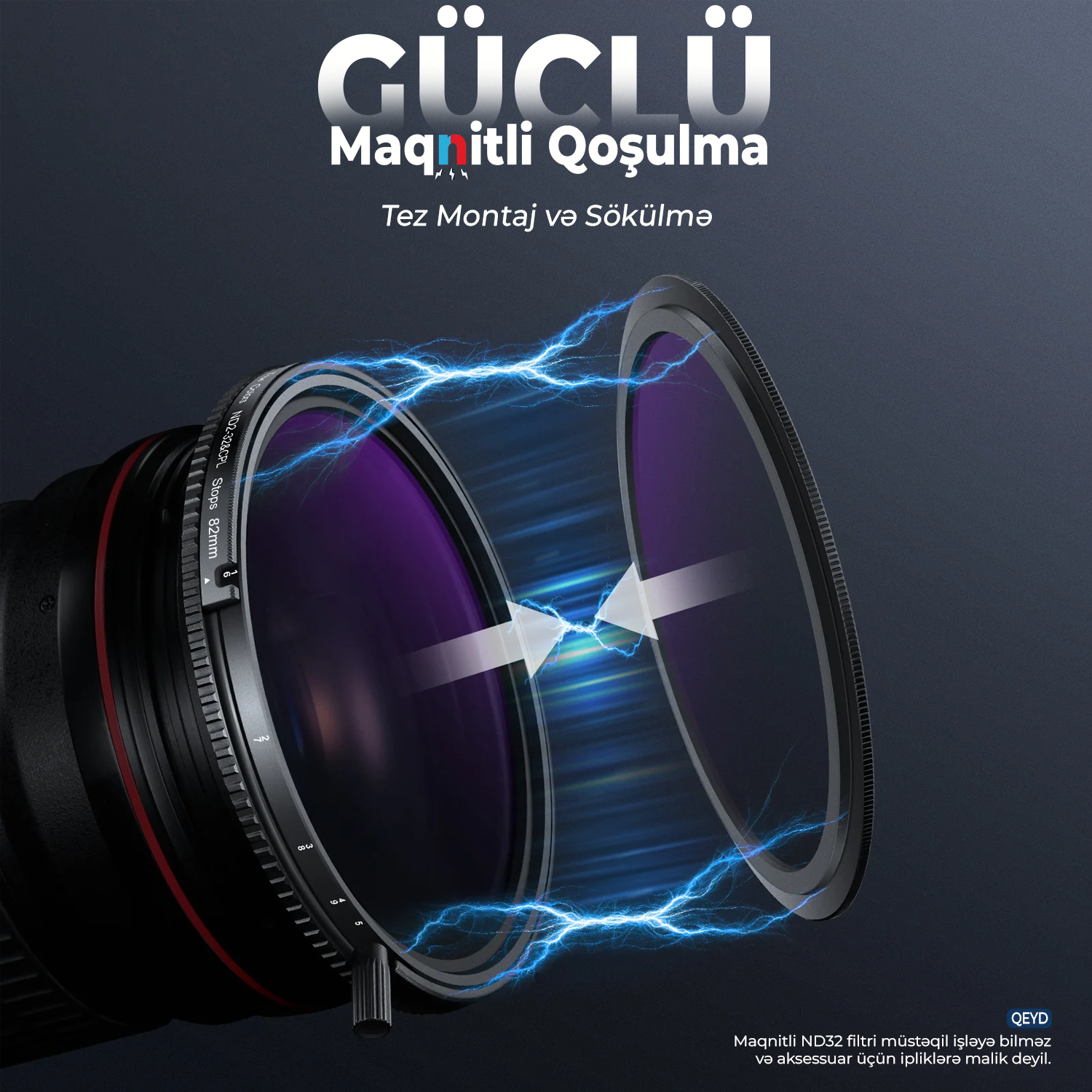 Neewer Əsl Rəng Dəyişən ND2-32 və Maqnit ND32 Filter Dəsti ilə CPL 82 mm