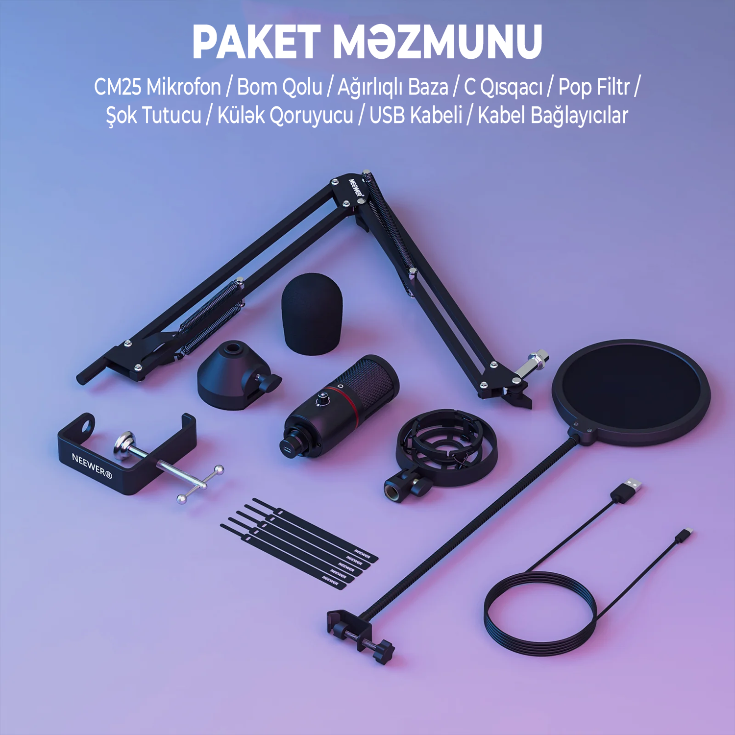 Neewer CM25 RGB USB Mikrafon 4lü Set
