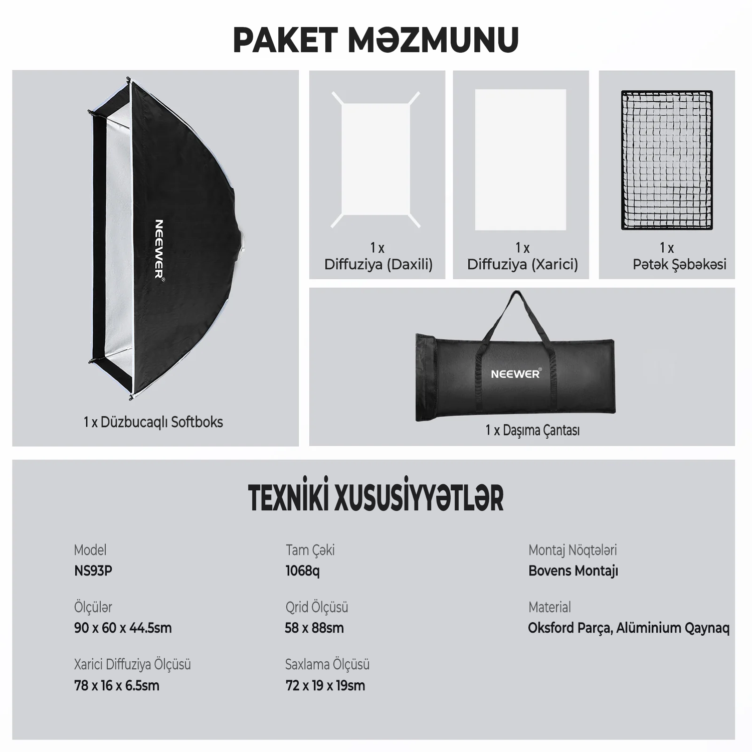 Neewer NS93P 60x90 Softboks Grid ilə