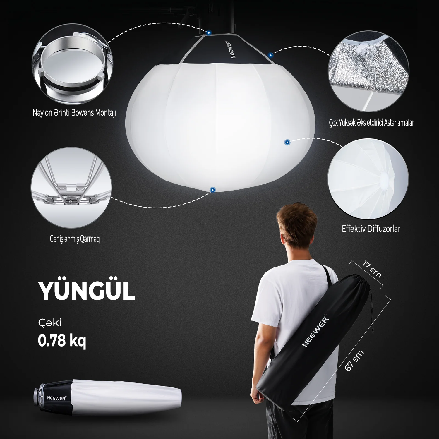 NEEWER NS20L 50 sm Fənər Softbox