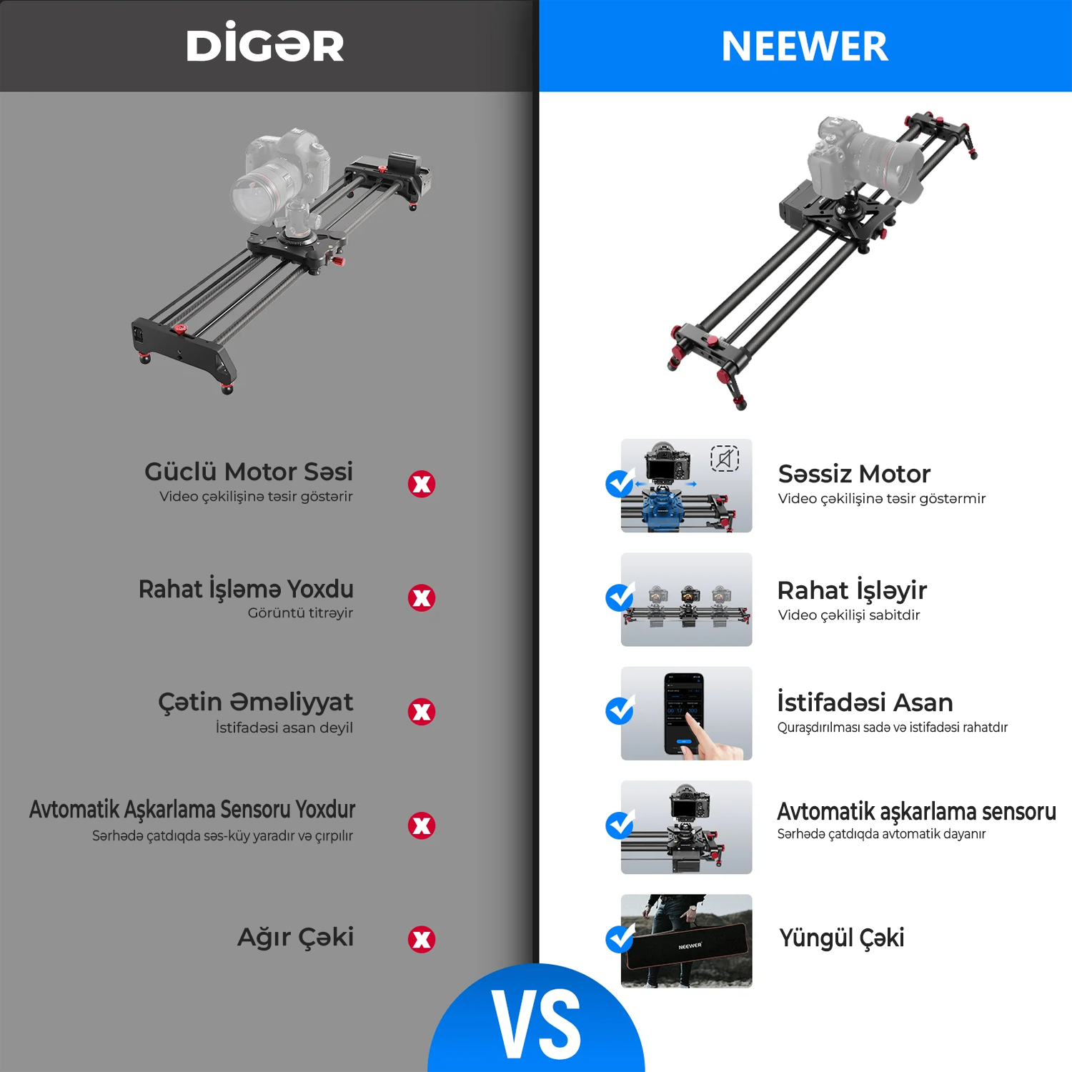 NEEWER ER1 Matorlu Karbon Fiber Slayder