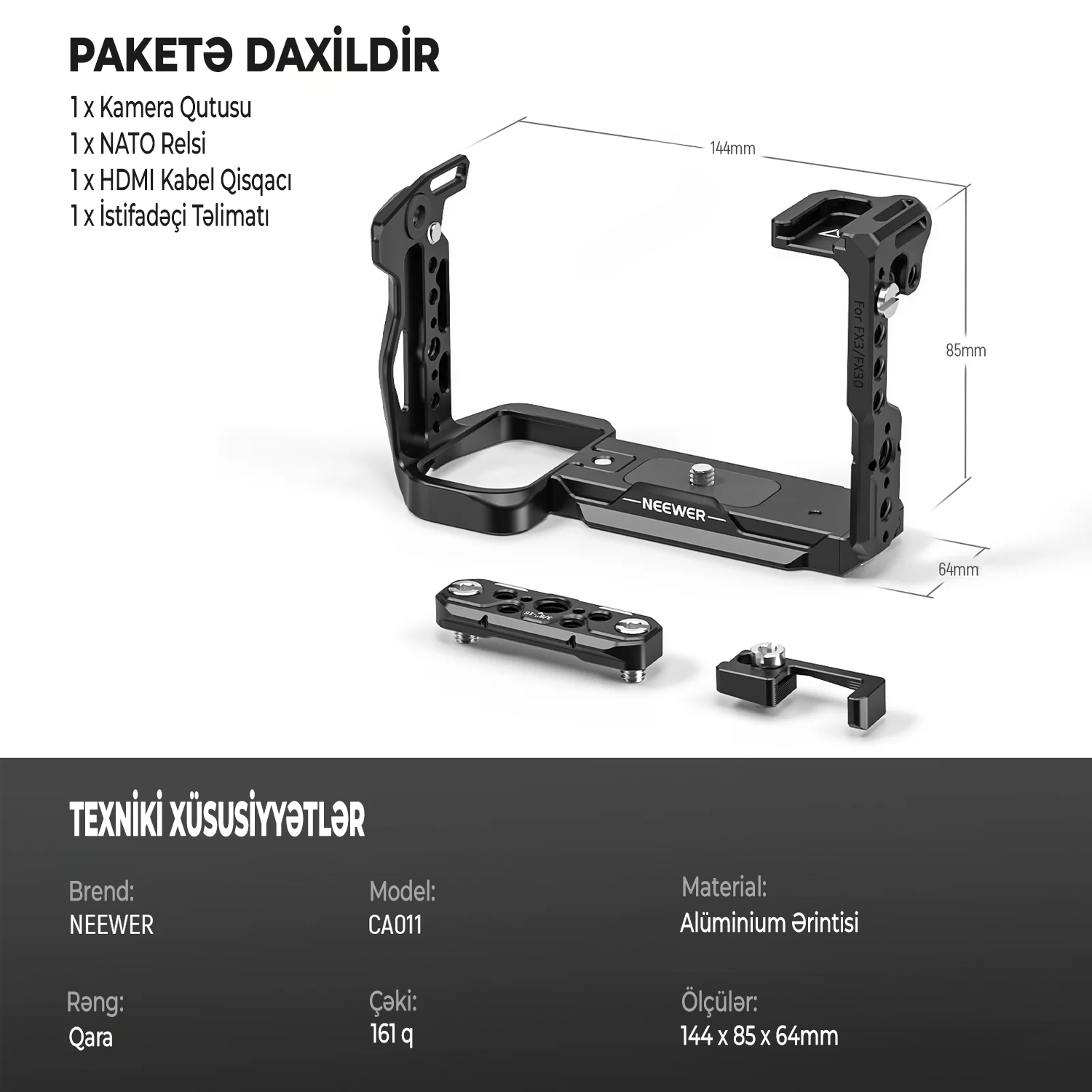 NEEWER CA011 Sony FX3/FX30 Kamera Qəfəsi, HDMI Kabel Kəməri ilə
