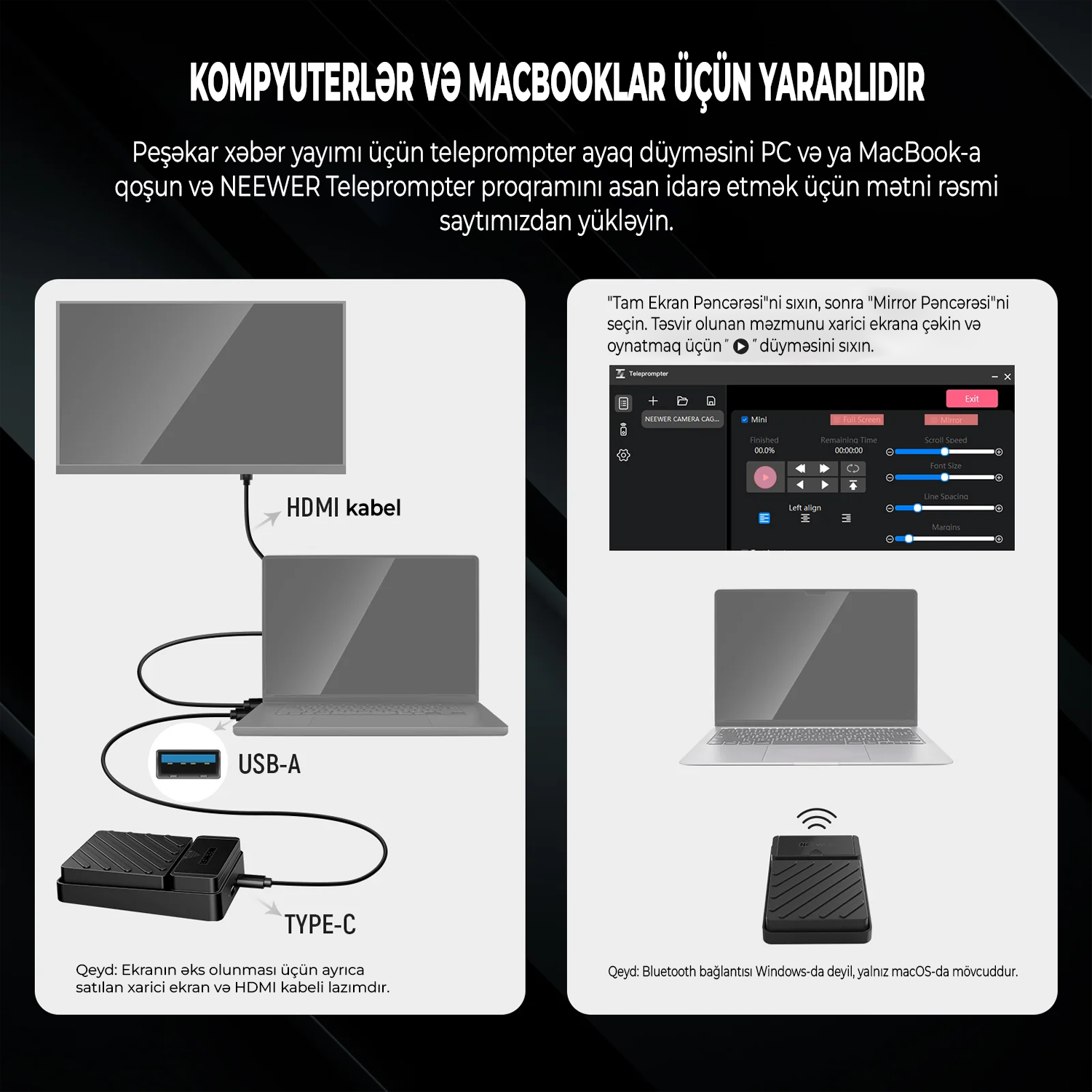 NEEWER Teleprompter Üçün RT112 Ayaq İdarəedicisi
