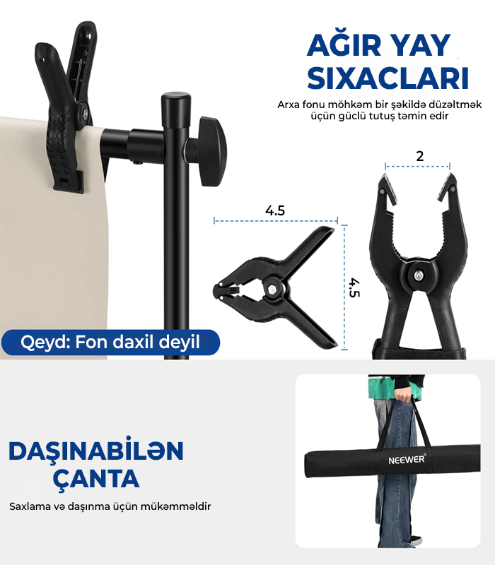 NEEWER NK-ST300 2.45x3.15 metr Arxa Fon Dayaq Sistemi