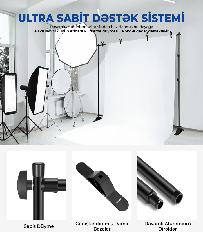 NEEWER NK-ST300 2.45x3.15 metr Arxa Fon Dayaq Sistemi