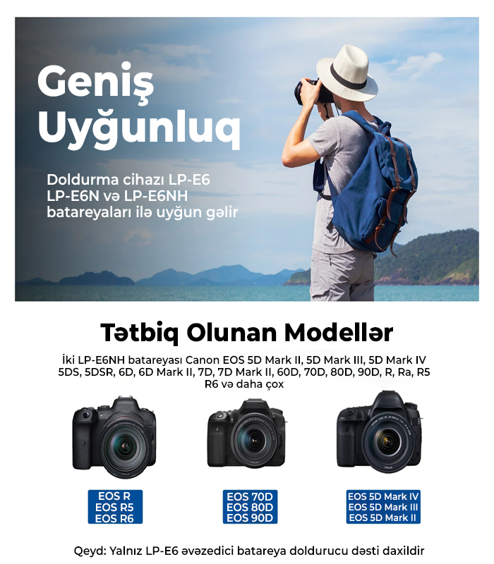 NEEWER 2 Paket LP-E6NH 2250mAh R6 II Canon Ehtiyat Batareya Doldurma Cihazı Dəsti