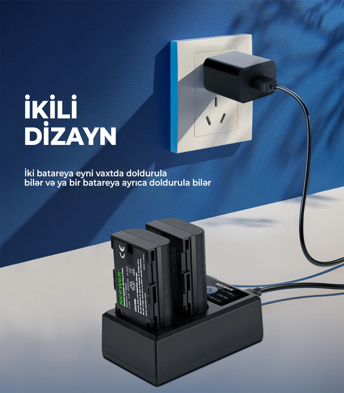 NEEWER 2 Paket LP-E6NH 2250mAh R6 II Canon Ehtiyat Batareya Doldurma Cihazı Dəsti