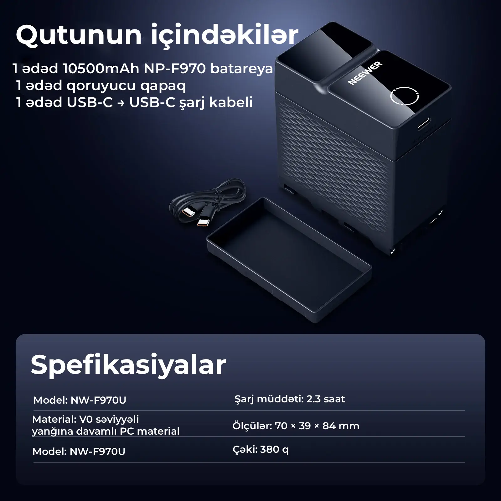 NEEWER NW-F970U 10500mAh Batareya (Sensor Ekranlı)