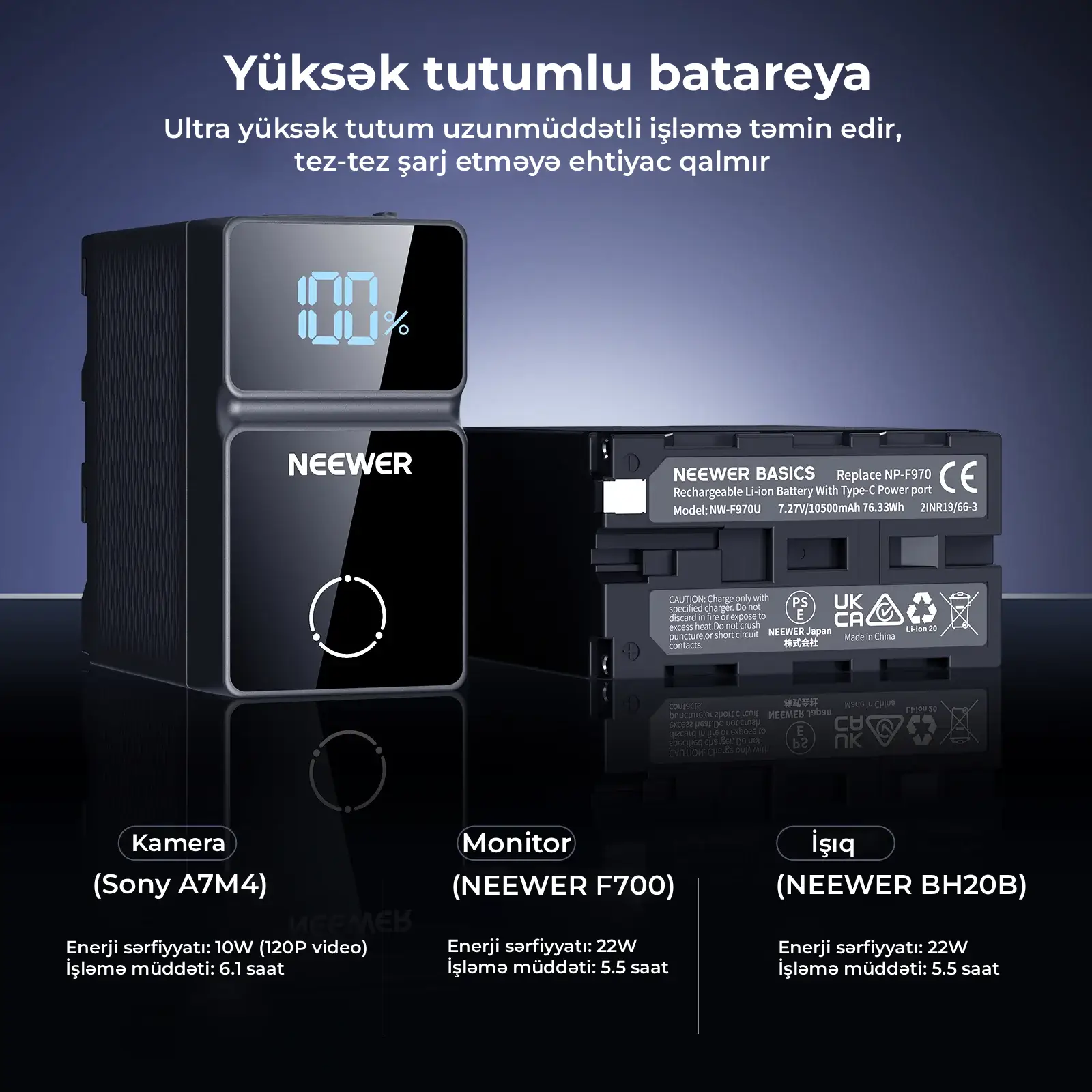 NEEWER NW-F970U 10500mAh Batareya (Sensor Ekranlı)