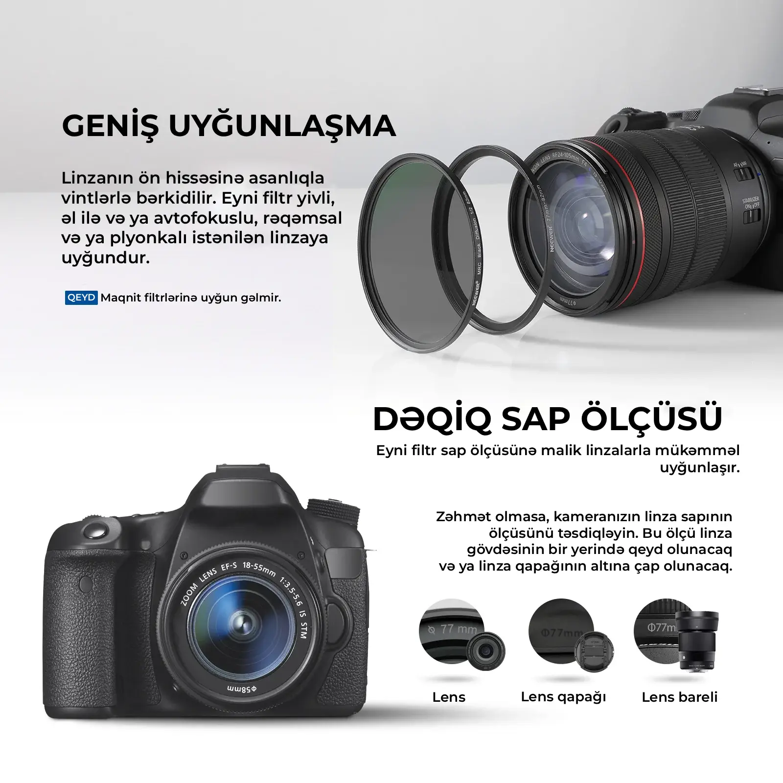 NEEWER NEEWER Obyektiv Filter Adapter Halqa Dəsti (8 ədəd)