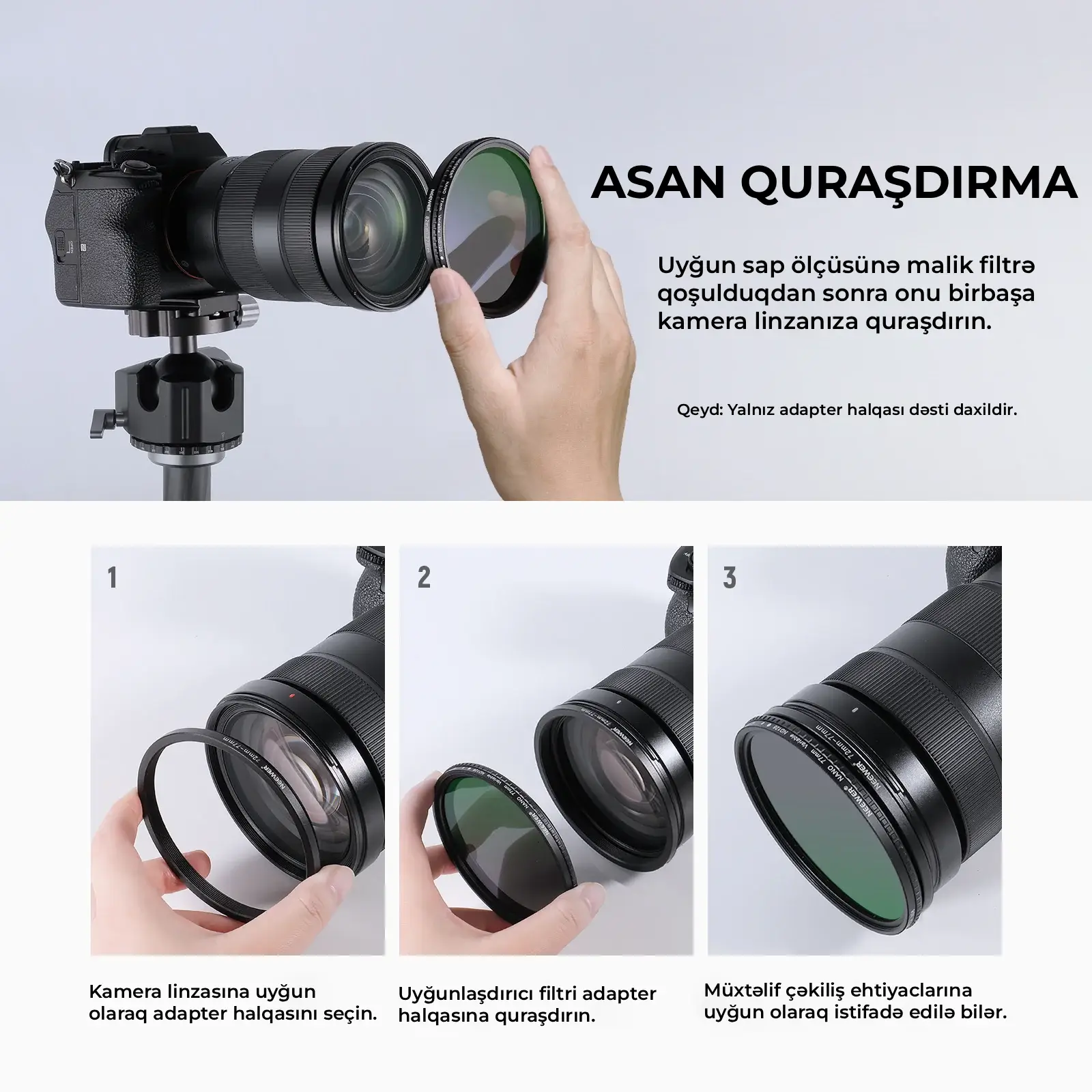 NEEWER Obyektiv Filter Adapter Halqa Dəsti (20 ədəd)