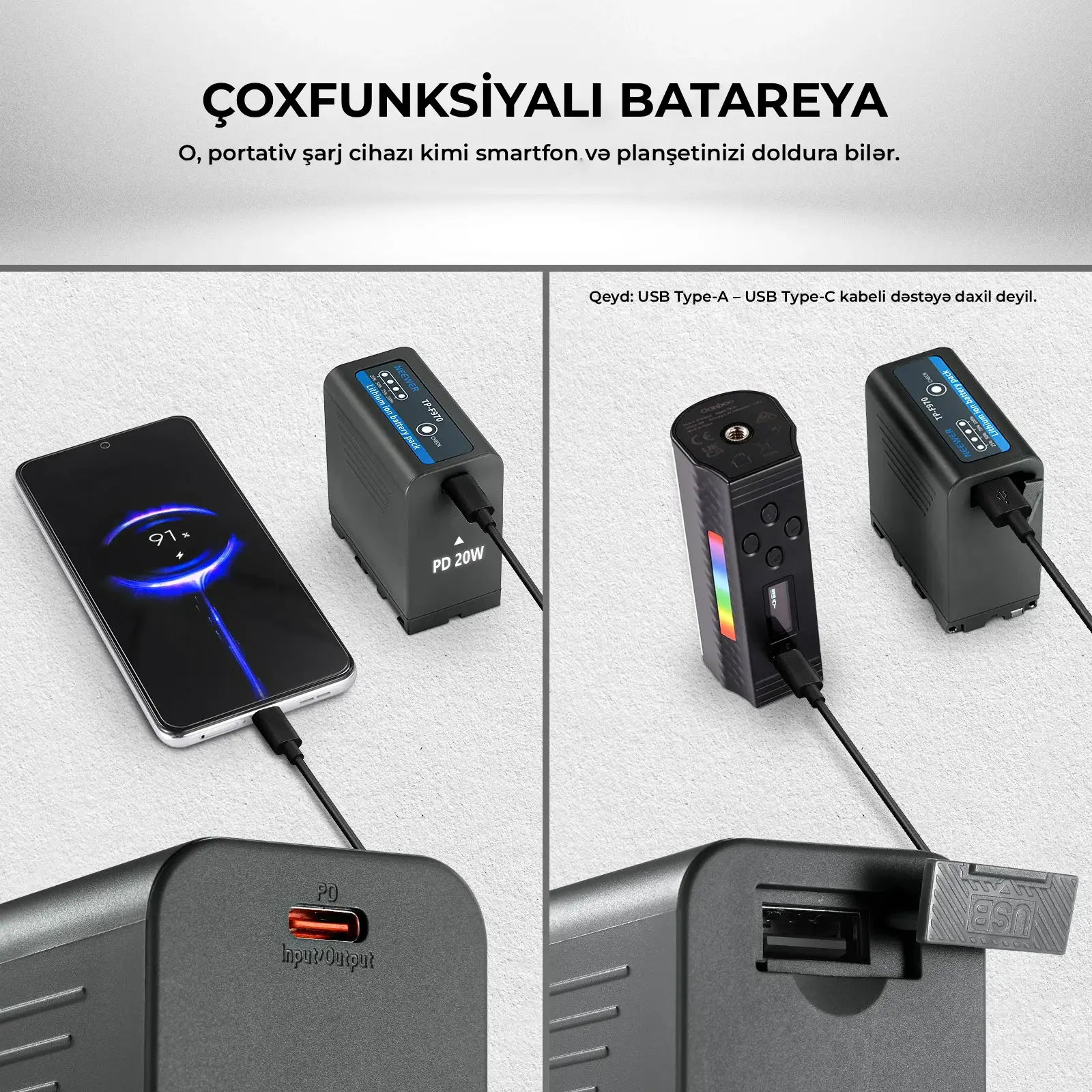 NEEWER NP-F970 2 Ədəd 7800mAh Batareya