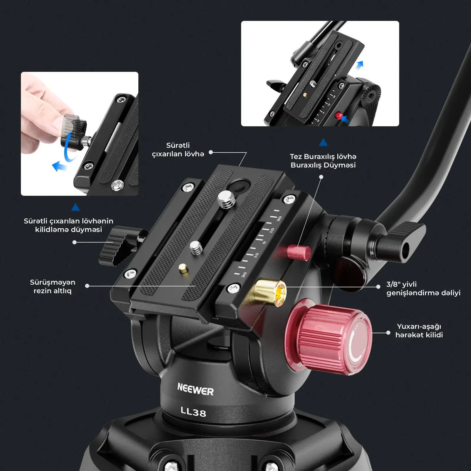 NEEWER Tripod LL38 200 sm Hidravlik başlıq ilə
