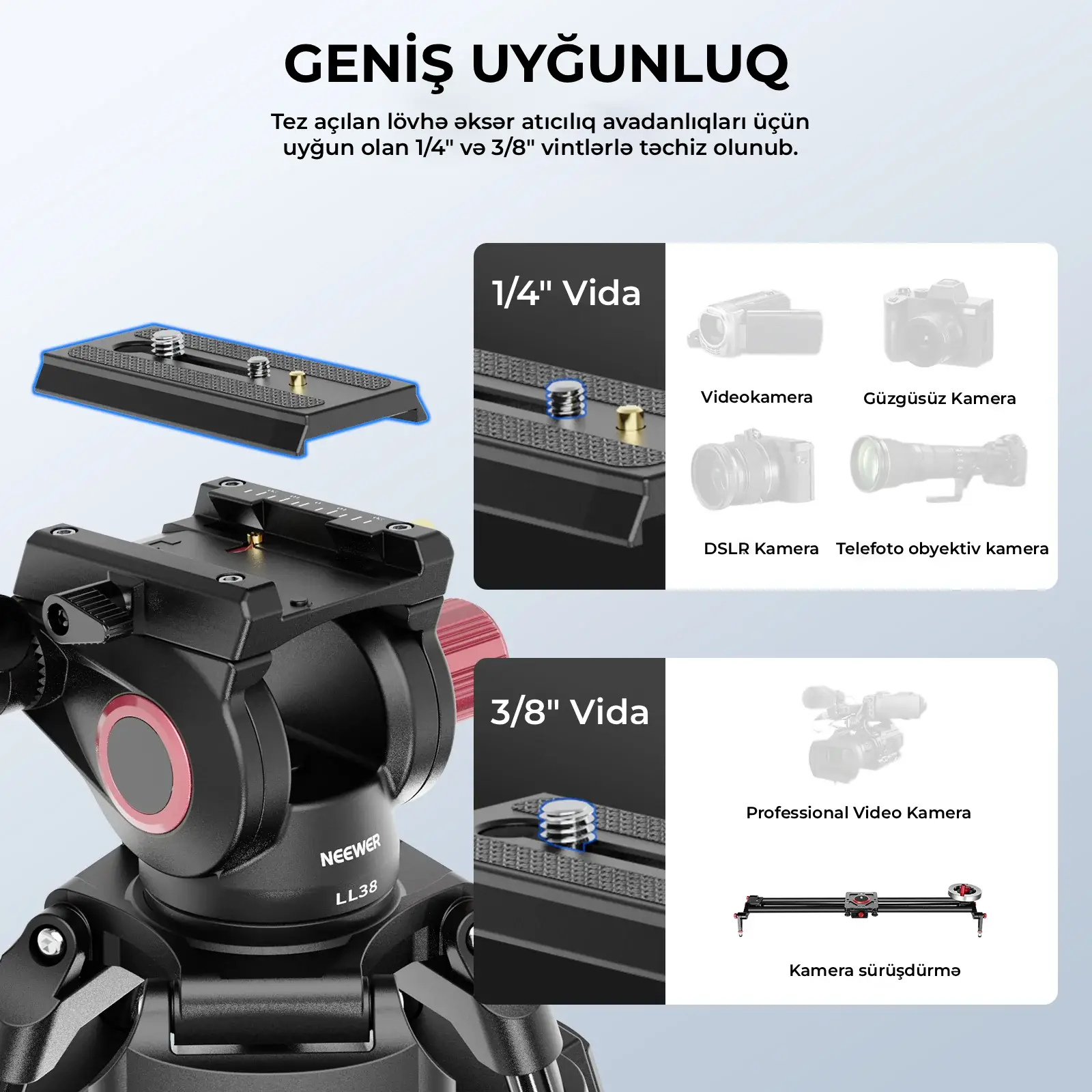 NEEWER Tripod LL38 200 sm Hidravlik başlıq ilə