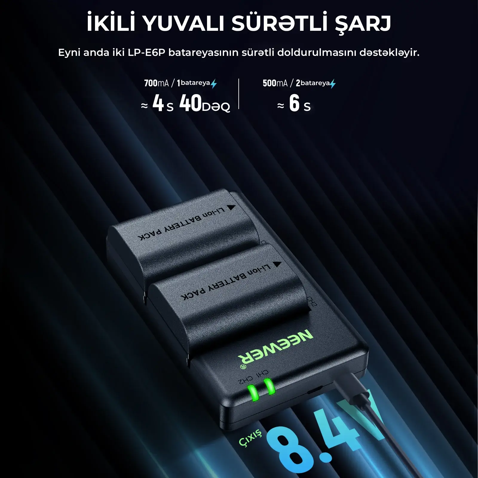 Neweer LP-E6P 2200mAh Batareya USB şarj Cihazı Dəsti