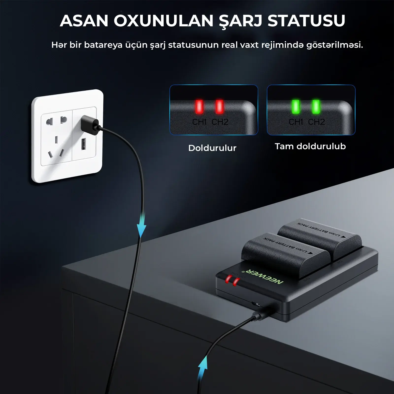 Neweer LP-E6P 2200mAh Batareya USB şarj Cihazı Dəsti