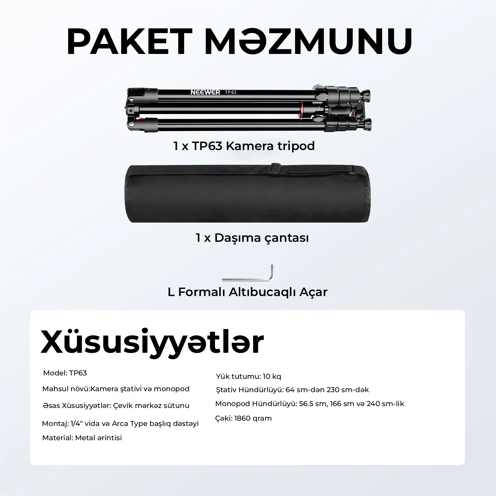 NEEWER TP64 Üfüqi Tripod Monopod