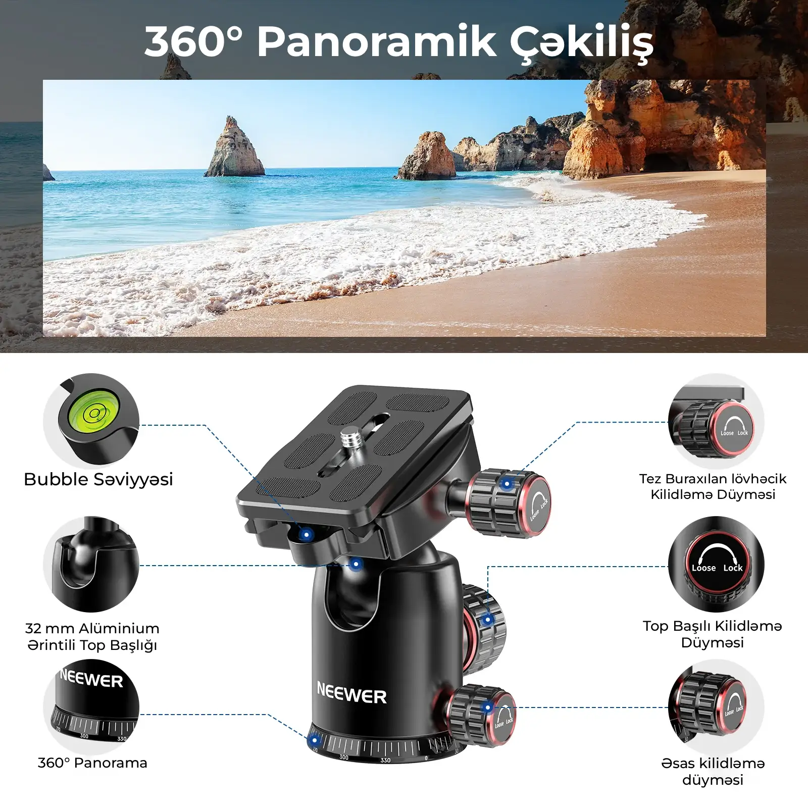 NEEWER TP64 Üfüqi Tripod Monopod