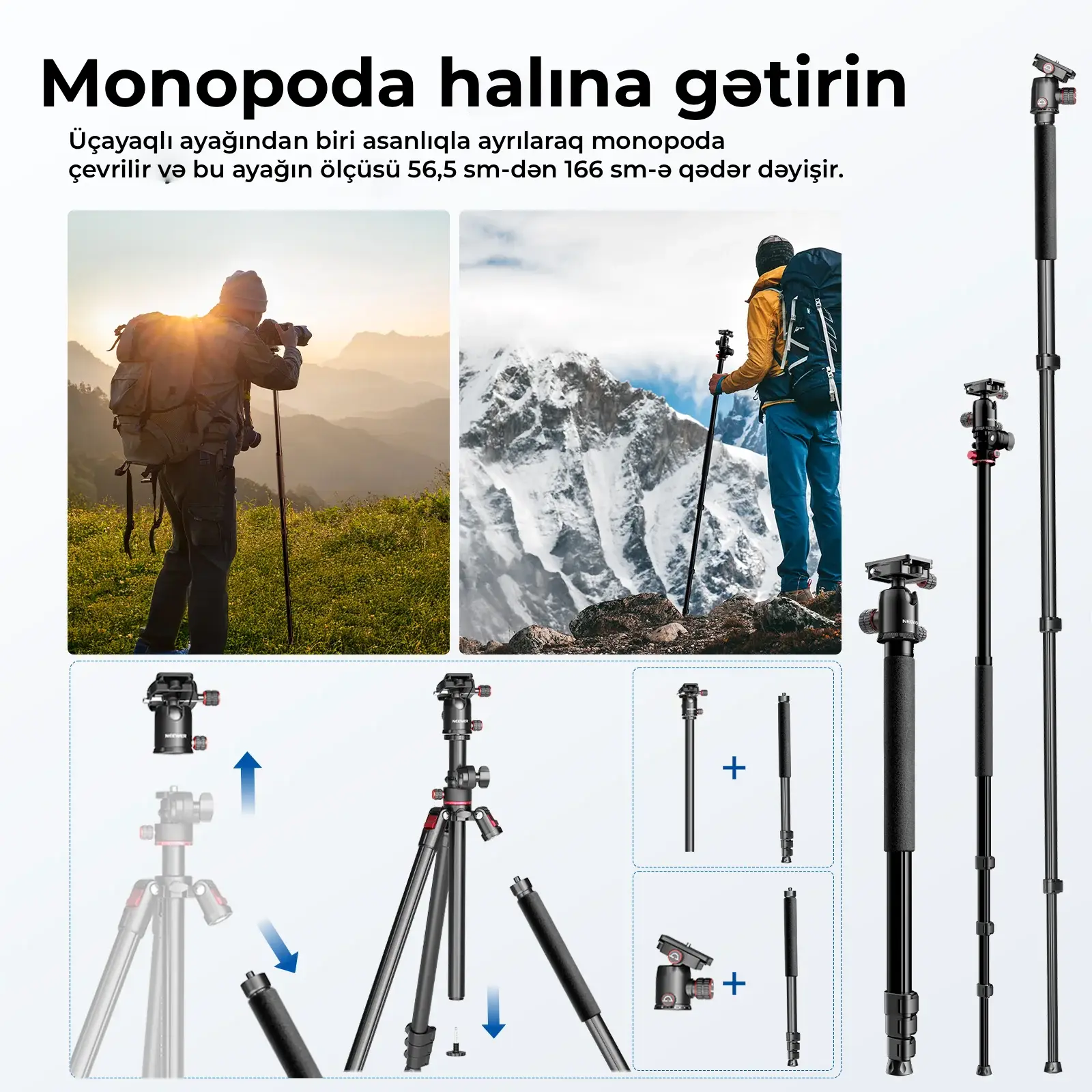NEEWER TP64 Üfüqi Tripod Monopod