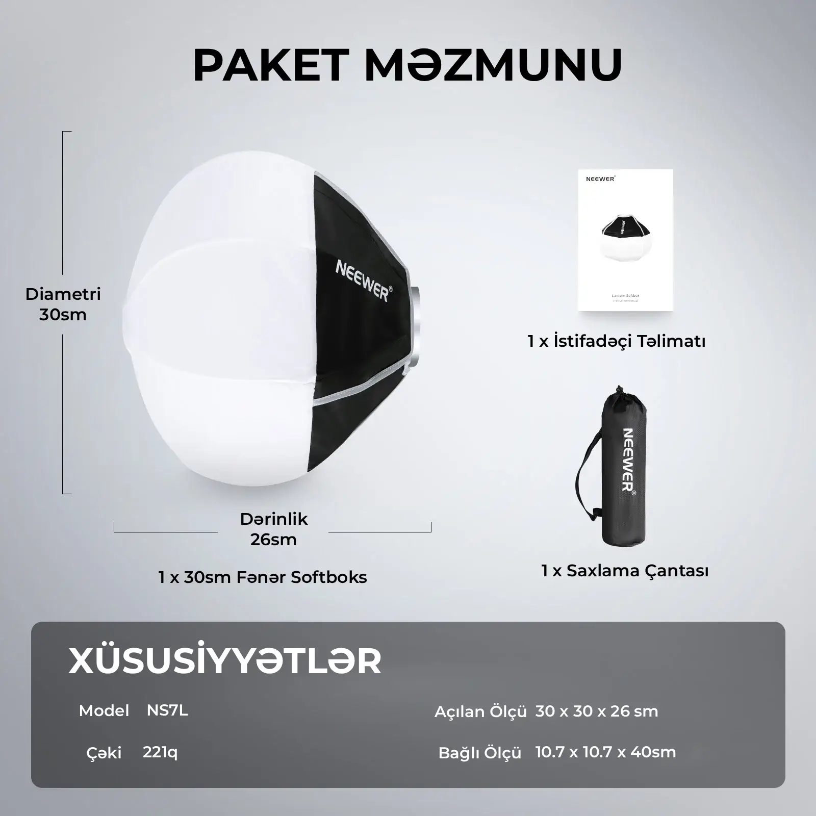 NEEWER NS7L 30 sm Fənər Formalı Softboks