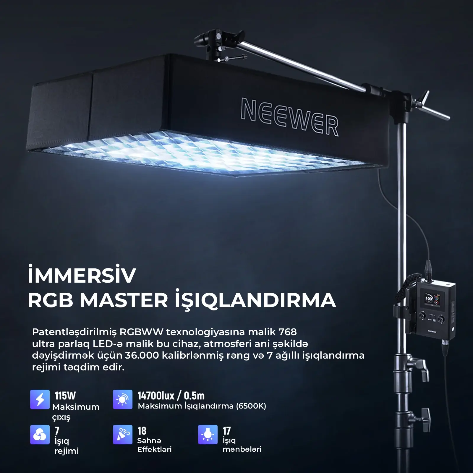 Neewer FL100C 115W DMX Idarəetməli Rgb Video İşıq Dəsti