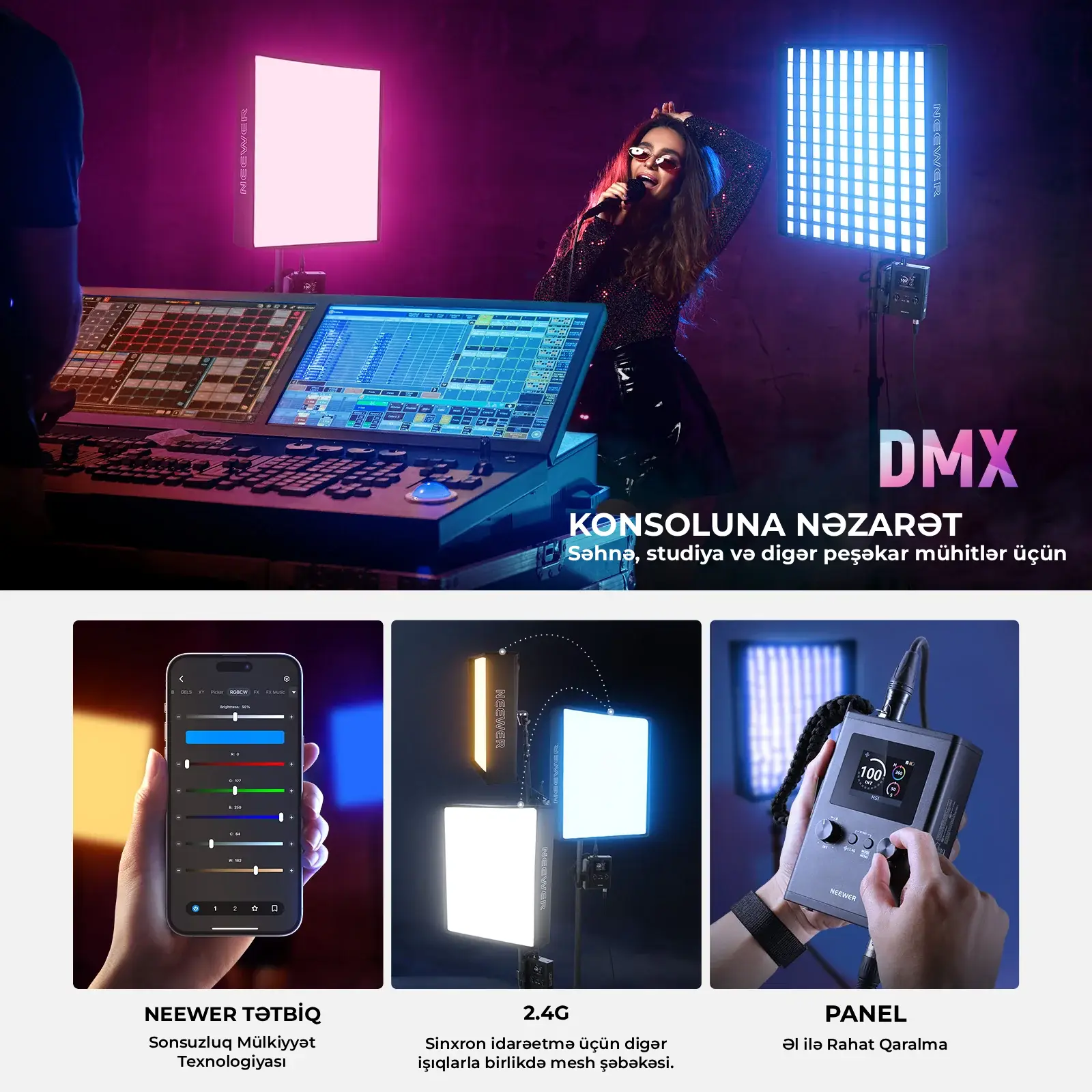 Neewer FL100C 115W DMX Idarəetməli Rgb Video İşıq Dəsti