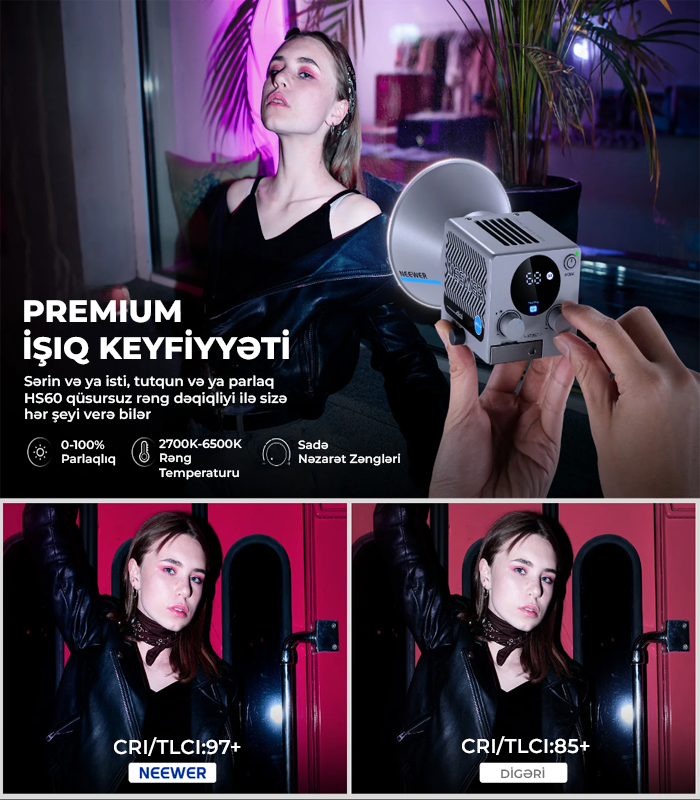 NEEWER HS60B 60W İkirəngli Mini COB LED Video İşıq
