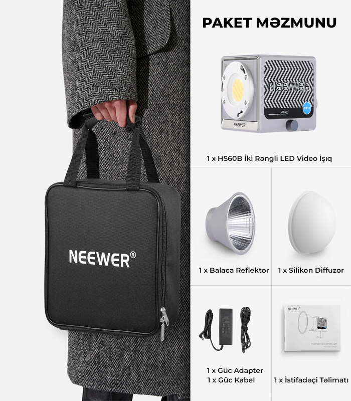 NEEWER HS60B 60W İkirəngli Mini COB LED Video İşıq