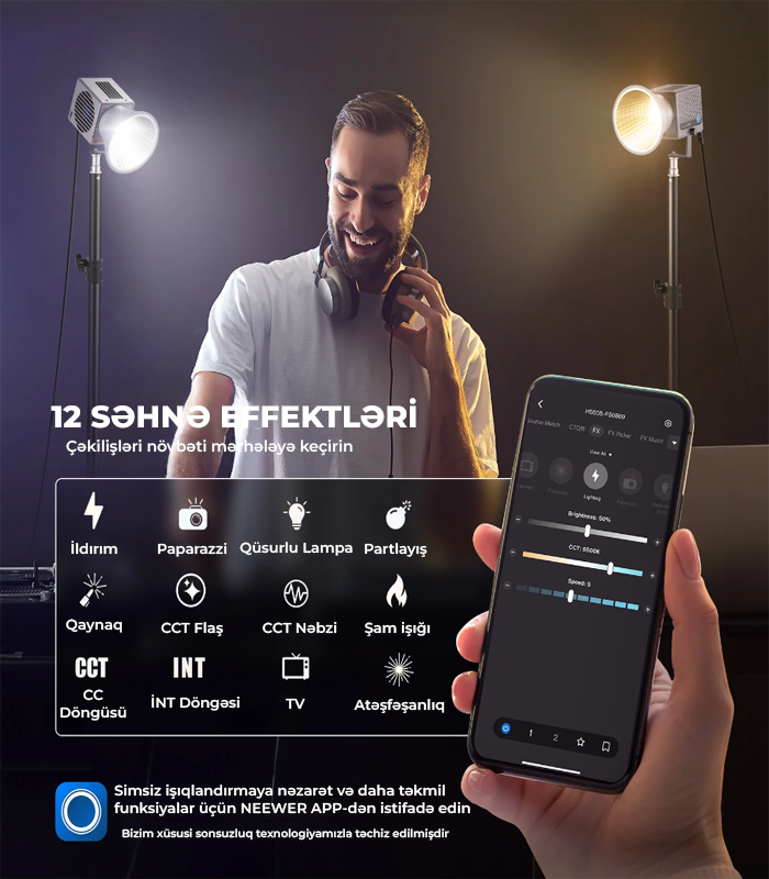 NEEWER HS60B 60W İkirəngli Mini COB LED Video İşıq