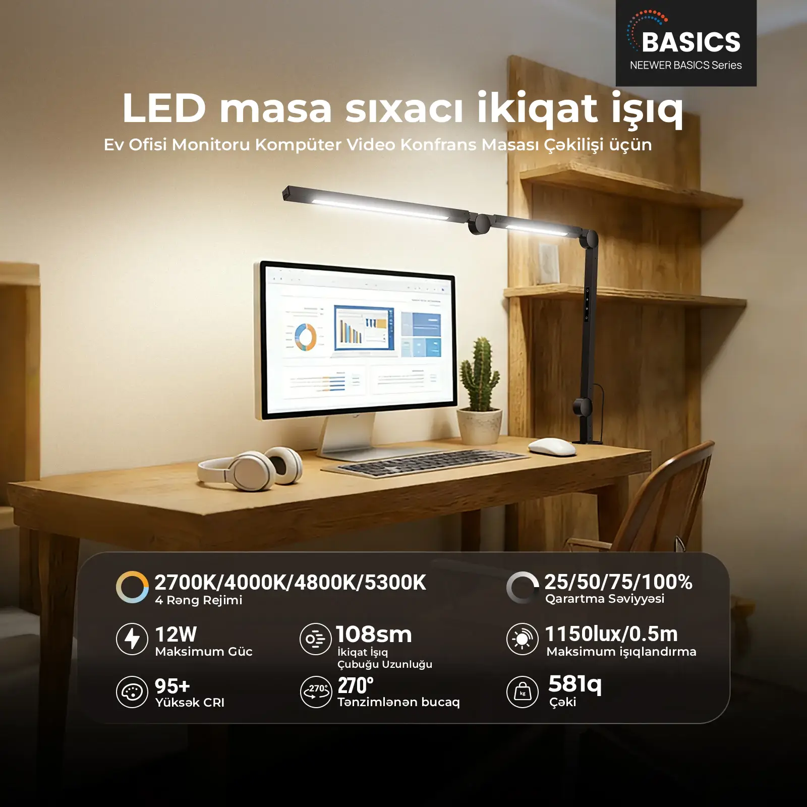 Neewer ME-DL02 12W Masa üçün Qısqaclı LED İşıq