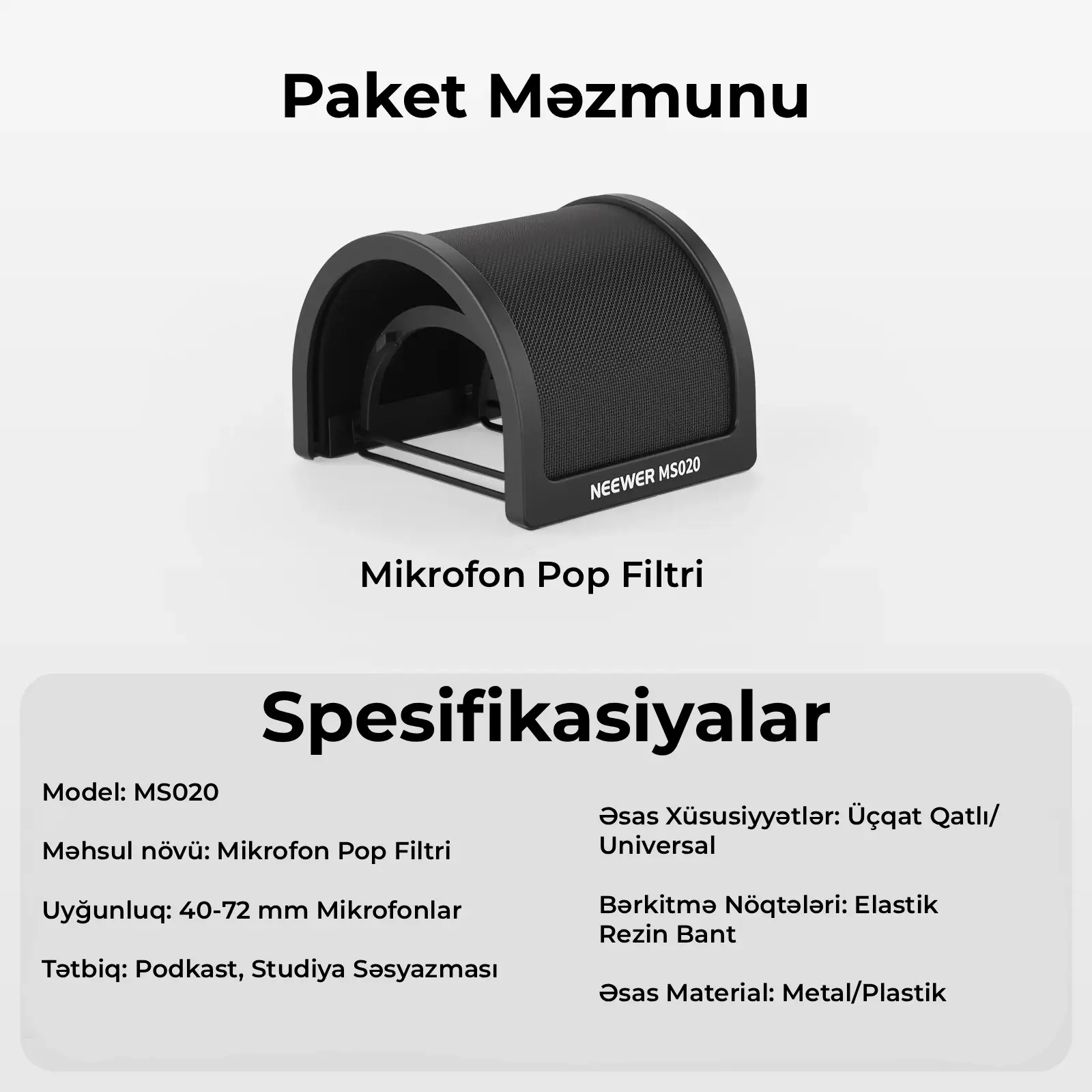 Neewer MS020 Mikrofon Pop Filteri