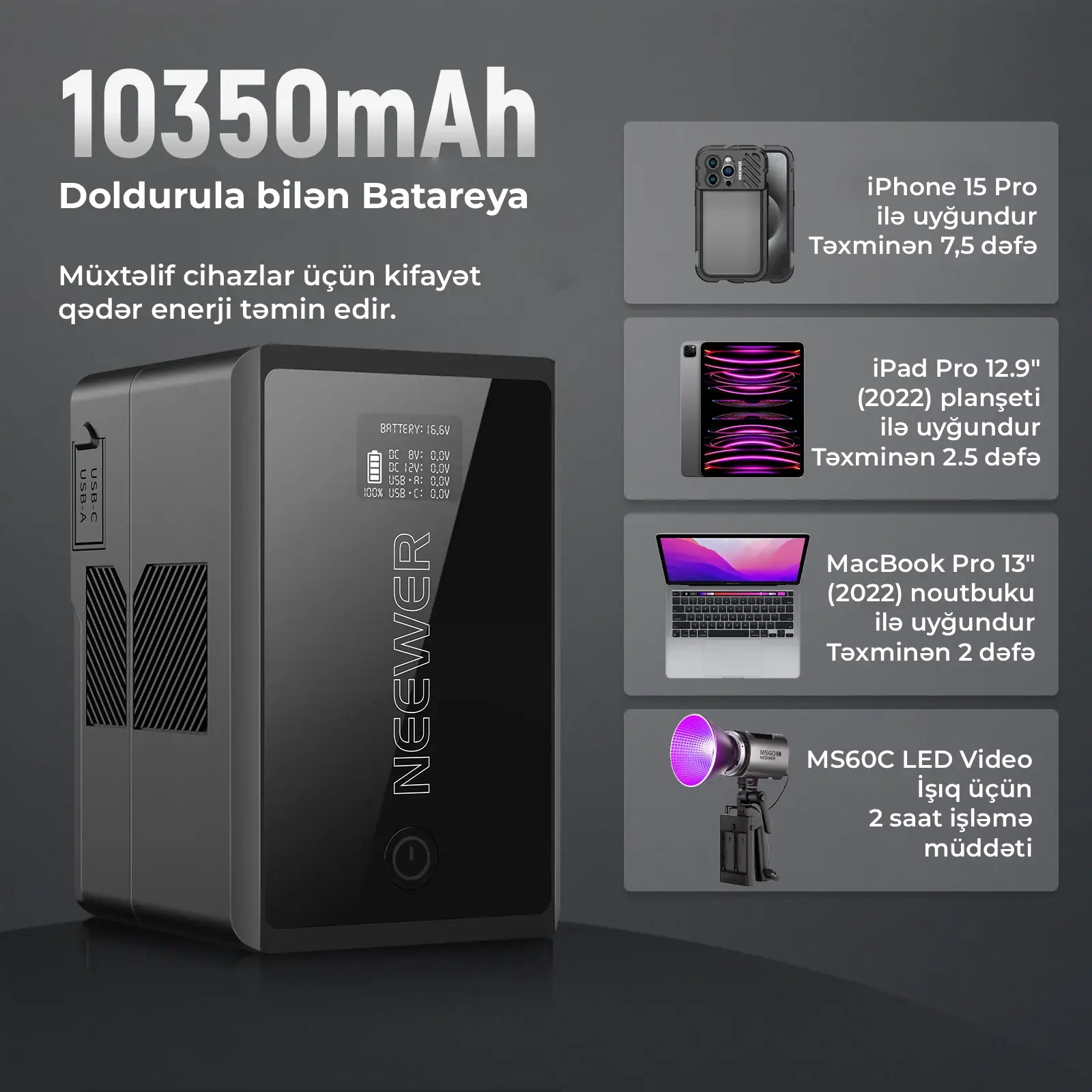 Neewer V-Mount Batareya PS150E 10350mAh 150Wh