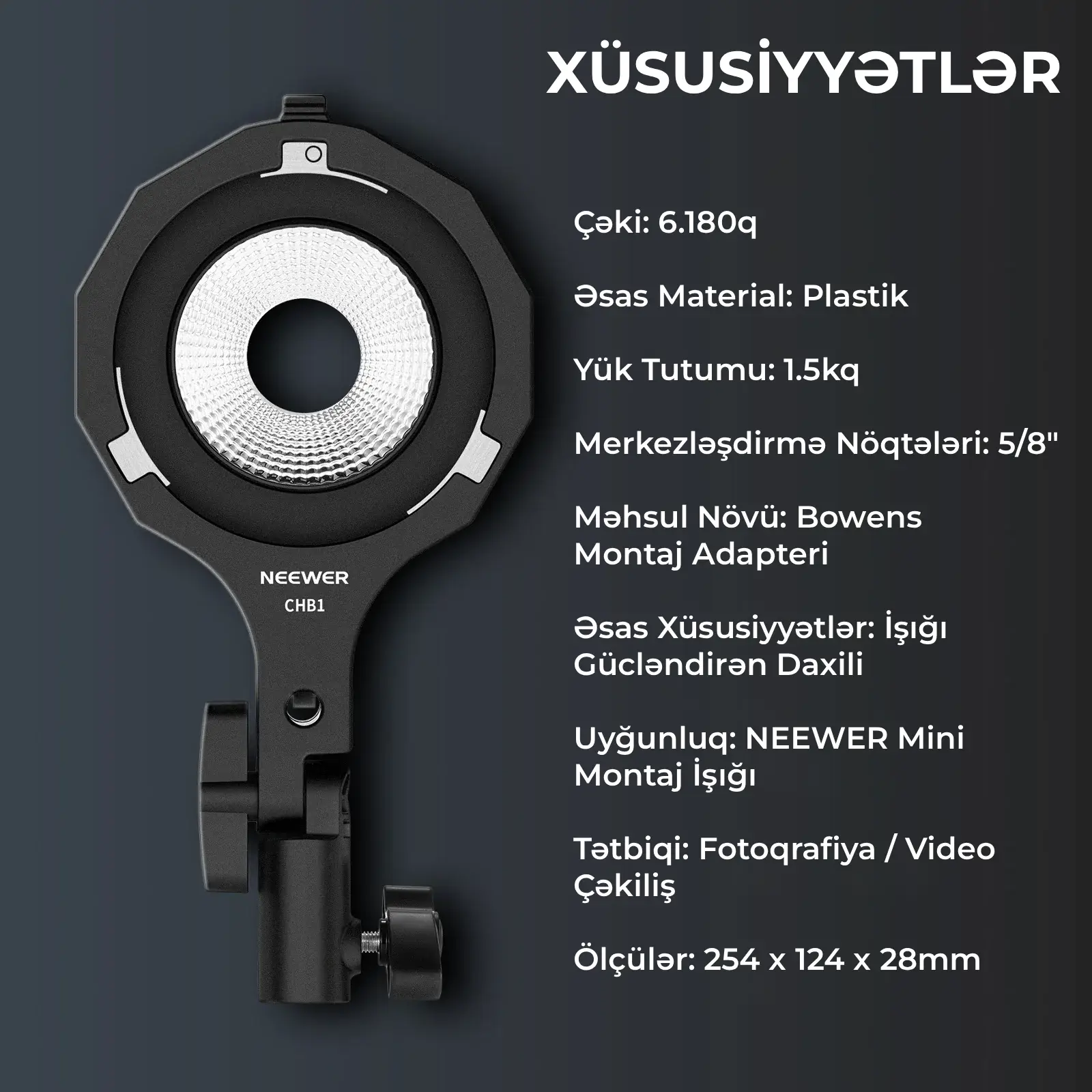 Neewer CHB1 Bowens Mount Adapteri (HS60B/HB60S üçün)