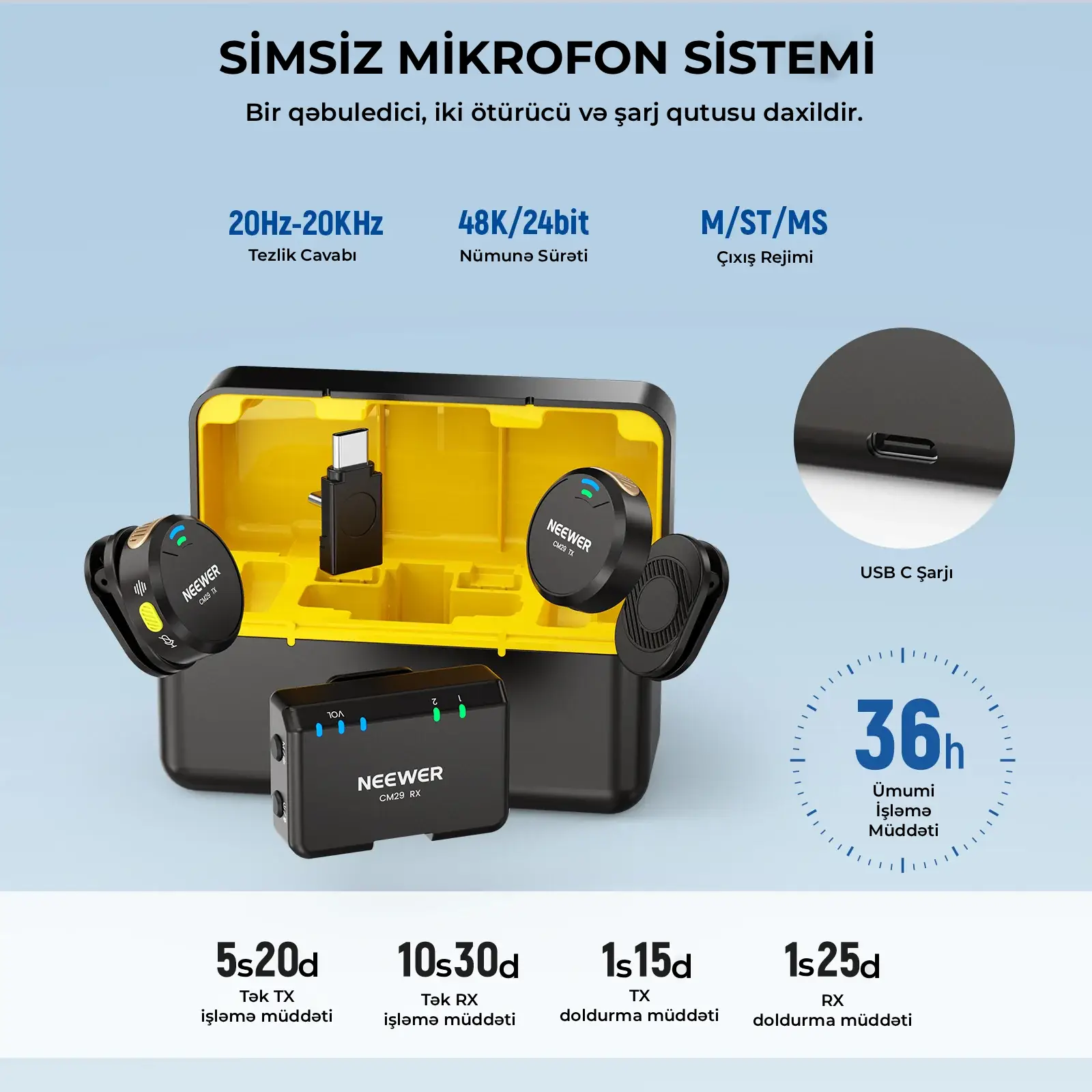 Neewer CM29 Simsiz Yaxa Mikrofonu