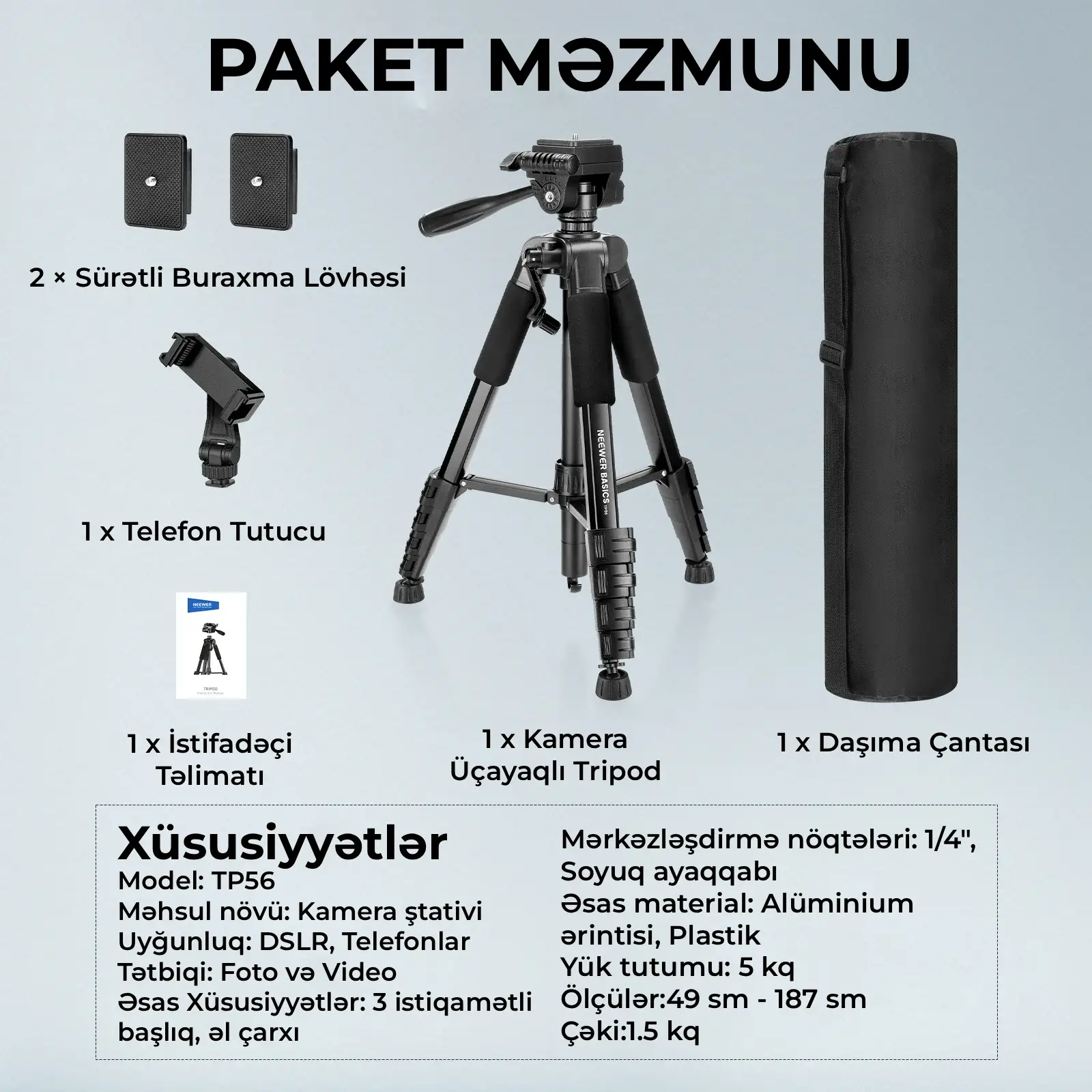 Neewer BASICS TP56 Kamera Tripodu