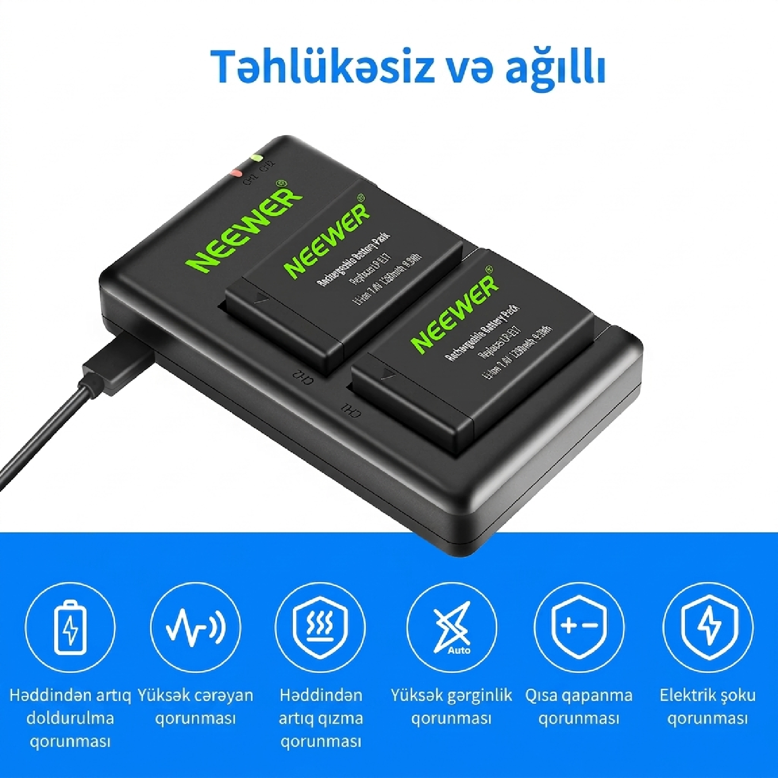 Neewer Canon üçün 2li LP-E17 Əvəzedici Batareya və Şarj Dəsti