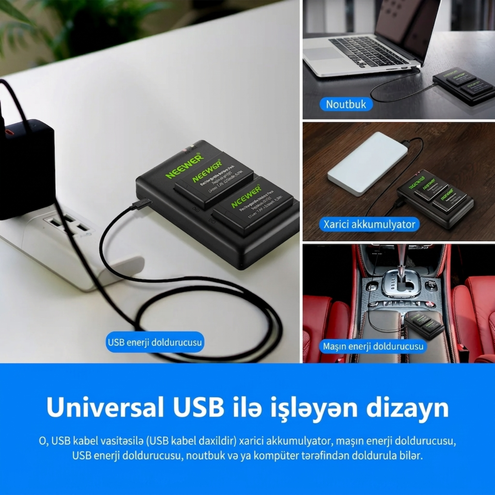 Neewer Canon üçün 2li LP-E17 Əvəzedici Batareya və Şarj Dəsti