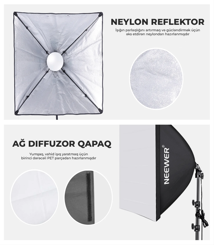 Neewer 700W Fotoqraf Softboks Dəsti 3 Lampalı