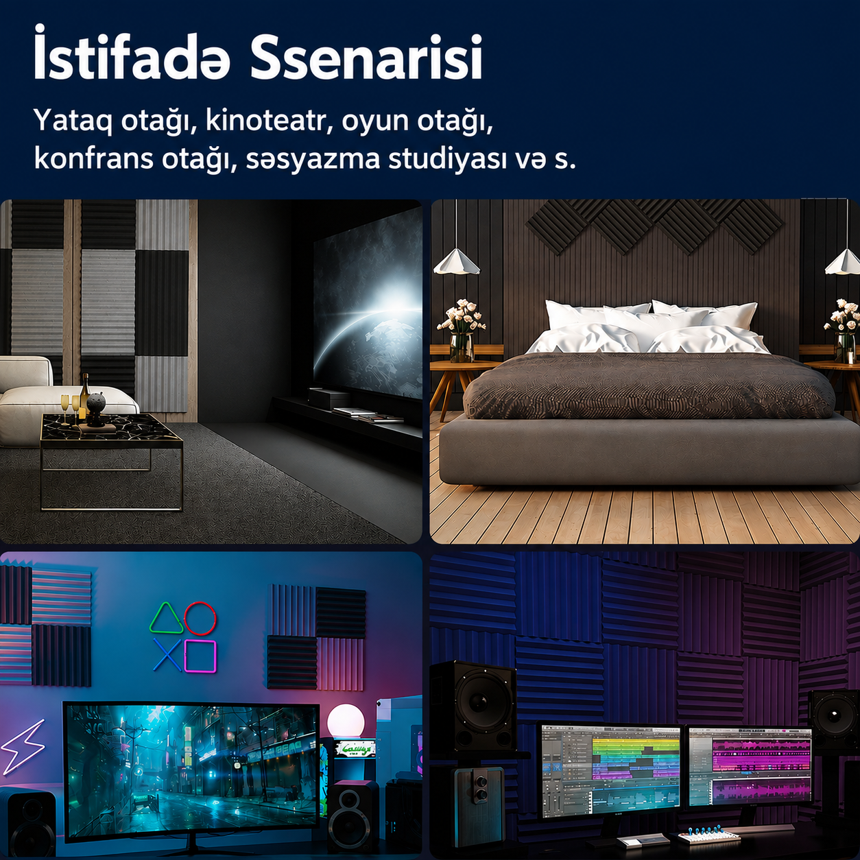 Üçbucaq Şəkilli Yapışqansız Akustik Panel 5 sm Qalınlıq (24 ədəd)