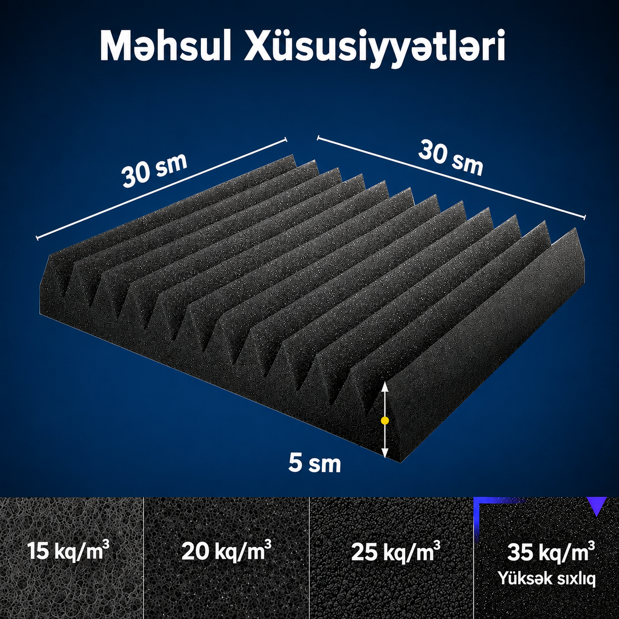 Üçbucaq Şəkilli Yapışqansız Akustik Panel 5 sm Qalınlıq (24 ədəd)
