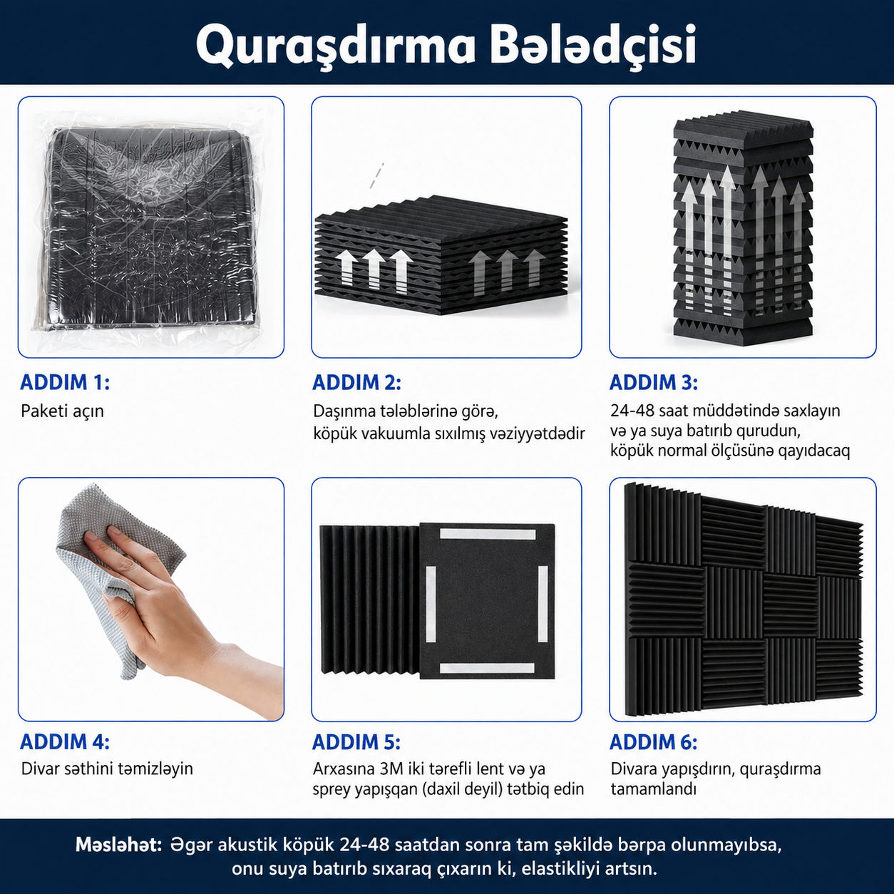 Üçbucaq Şəkilli Yapışqansız Akustik Panel 5 sm Qalınlıq (24 ədəd)